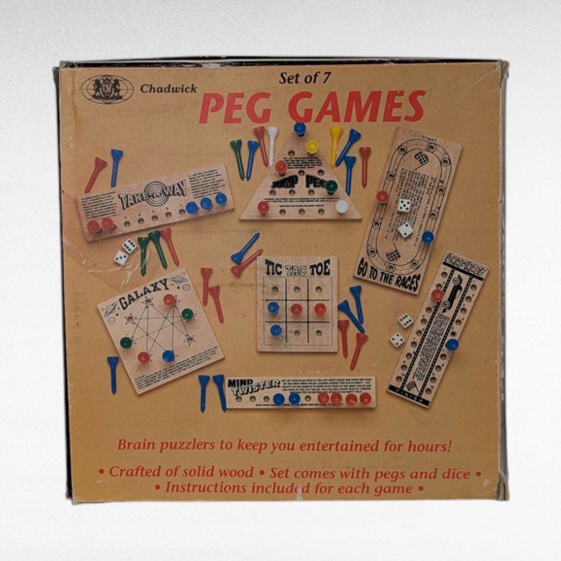 Vintage Chadwick Set of 7 Peg Games, 1980s Wooden Puzzles, Complete Game Set, Family Fun Gift