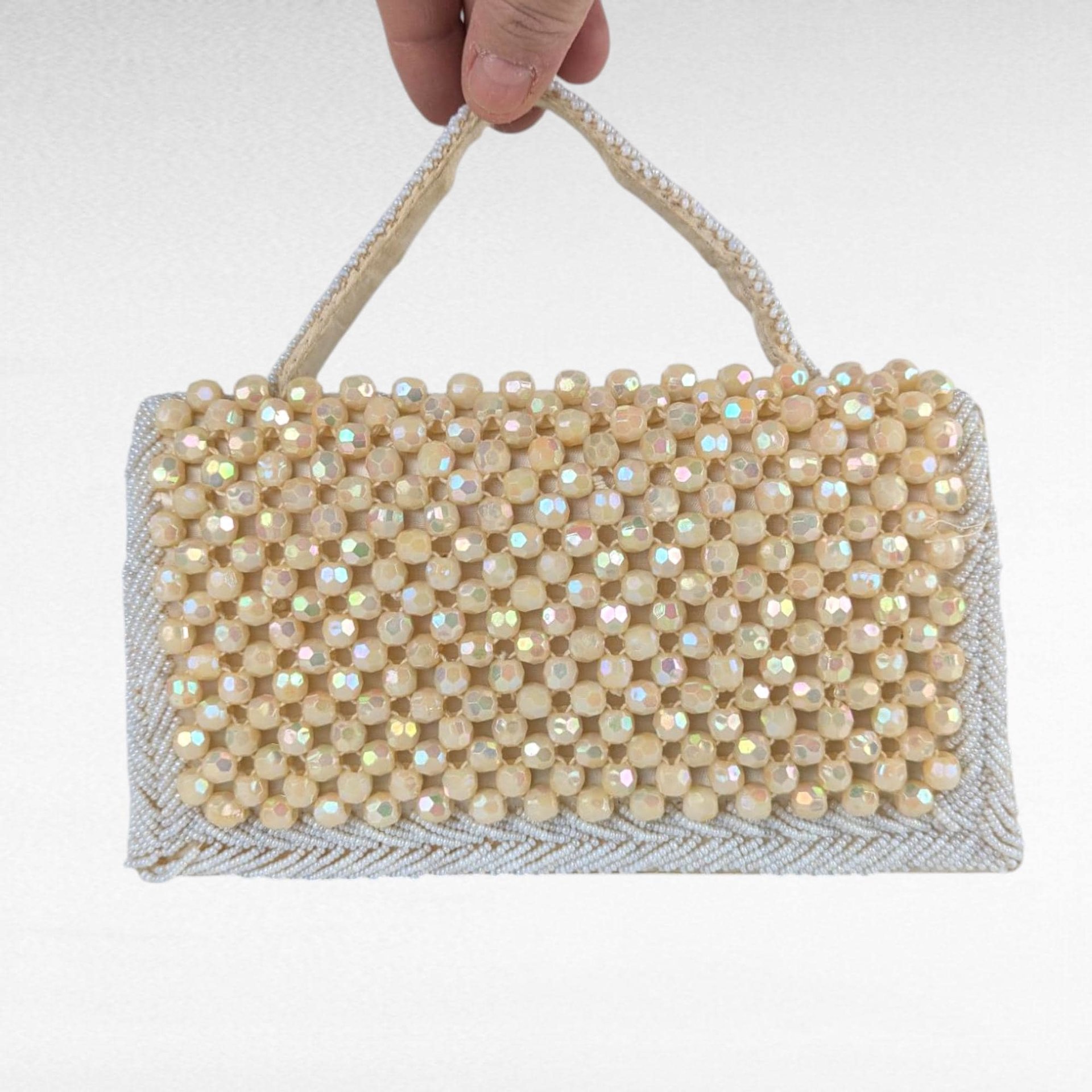 Vintage Cream Beaded Handbag - Handmade Hong Kong - Small Purse - Evening Bag - Clutch - Gift for Her