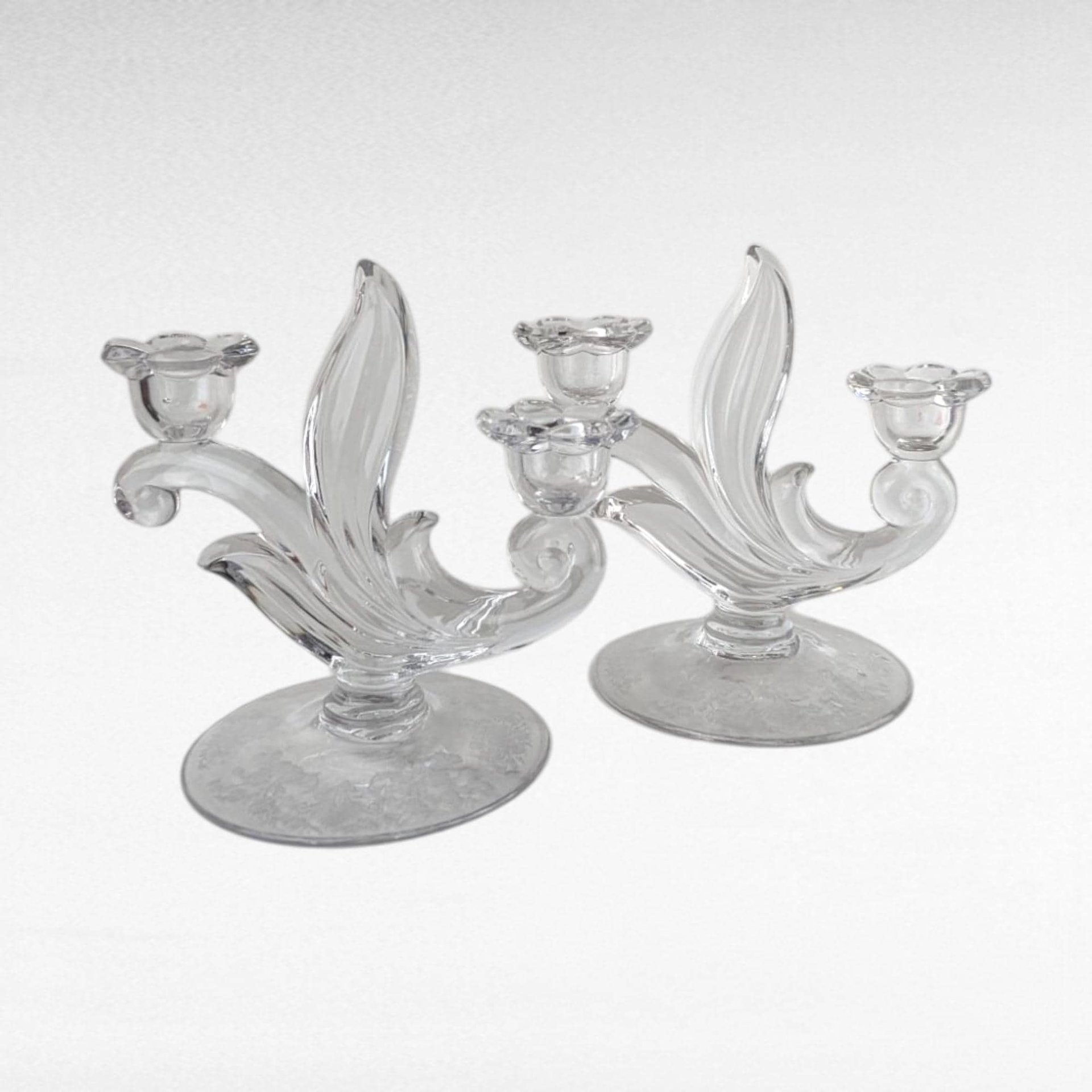 Vintage Duncan Miller First Love Double Candlesticks, Floral Decor, Elegant Table Lighting, Gift