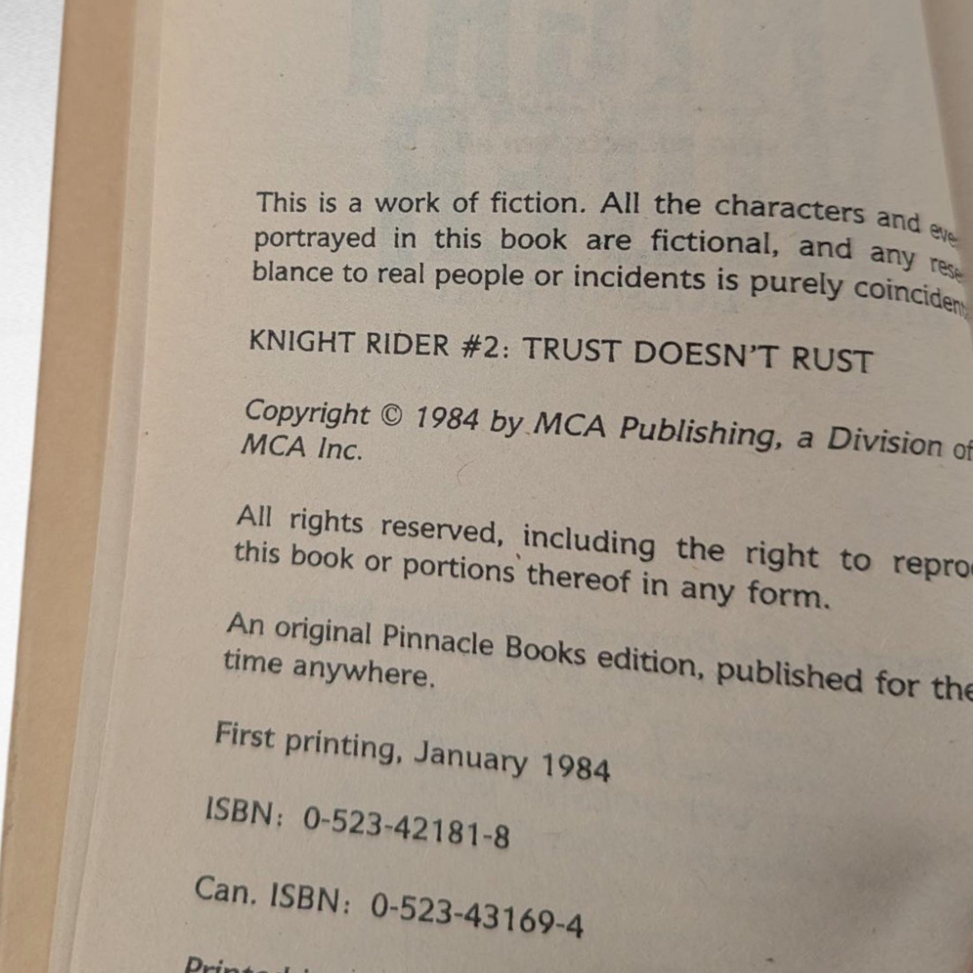 Vintage 1984 Knight Rider Book, Trust Doesn't Rust, First Printing, Glen A. Larson, TV Show Tie-in, 80s Nostalgia