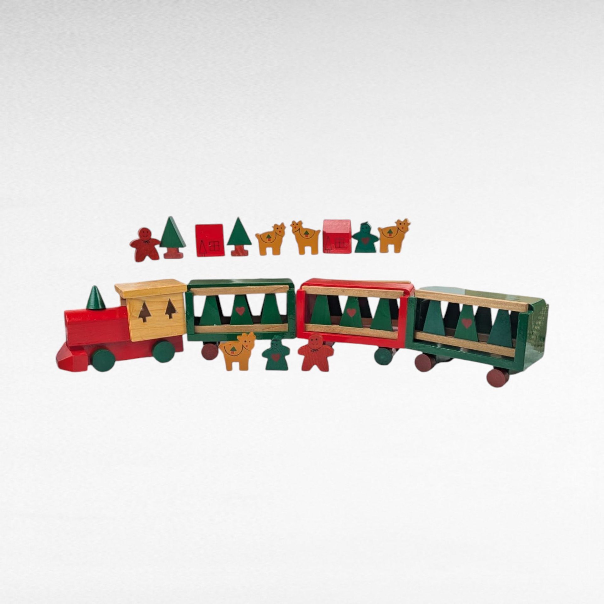 1994 Handpainted All Wood Christmas Train Set 22 Piece Holiday Decor