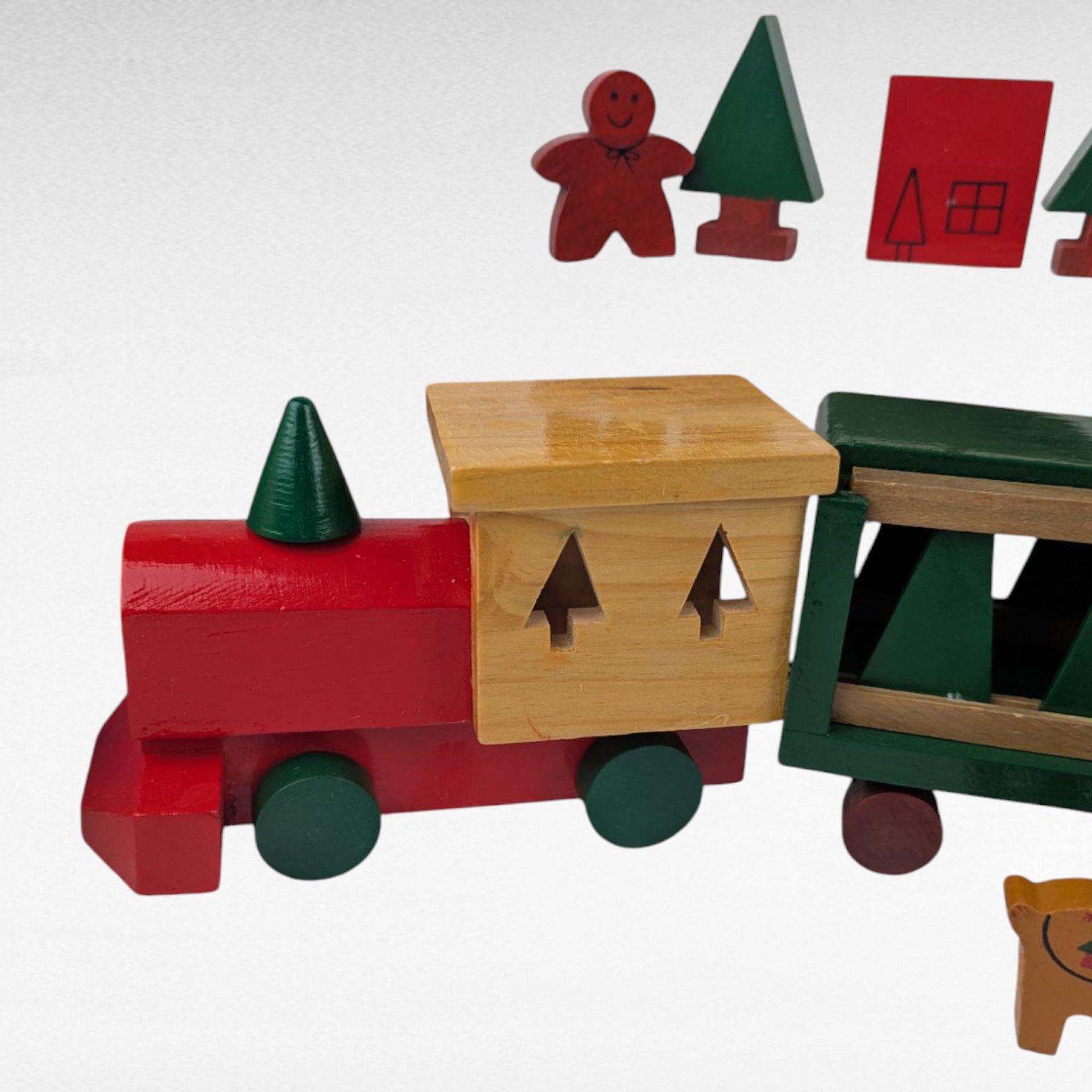 1994 Handpainted All Wood Christmas Train Set 22 Piece Holiday Decor