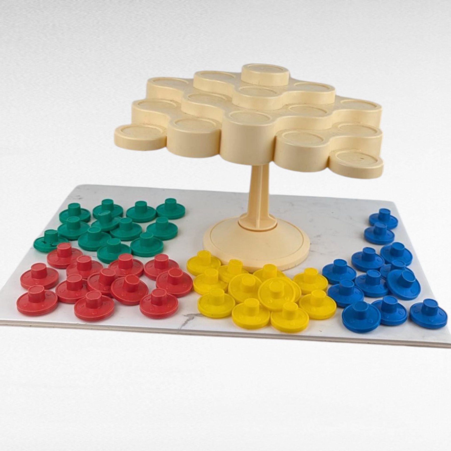 Complete 1984 Pressman Topple Game: Vintage Stacking & Balance Challenge, All Pieces, Instructions on Box