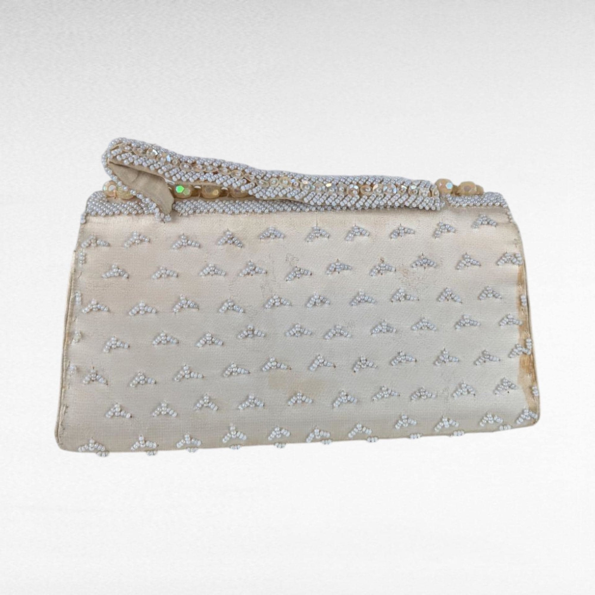 Vintage Cream Beaded Handbag - Handmade Hong Kong - Small Purse - Evening Bag - Clutch - Gift for Her