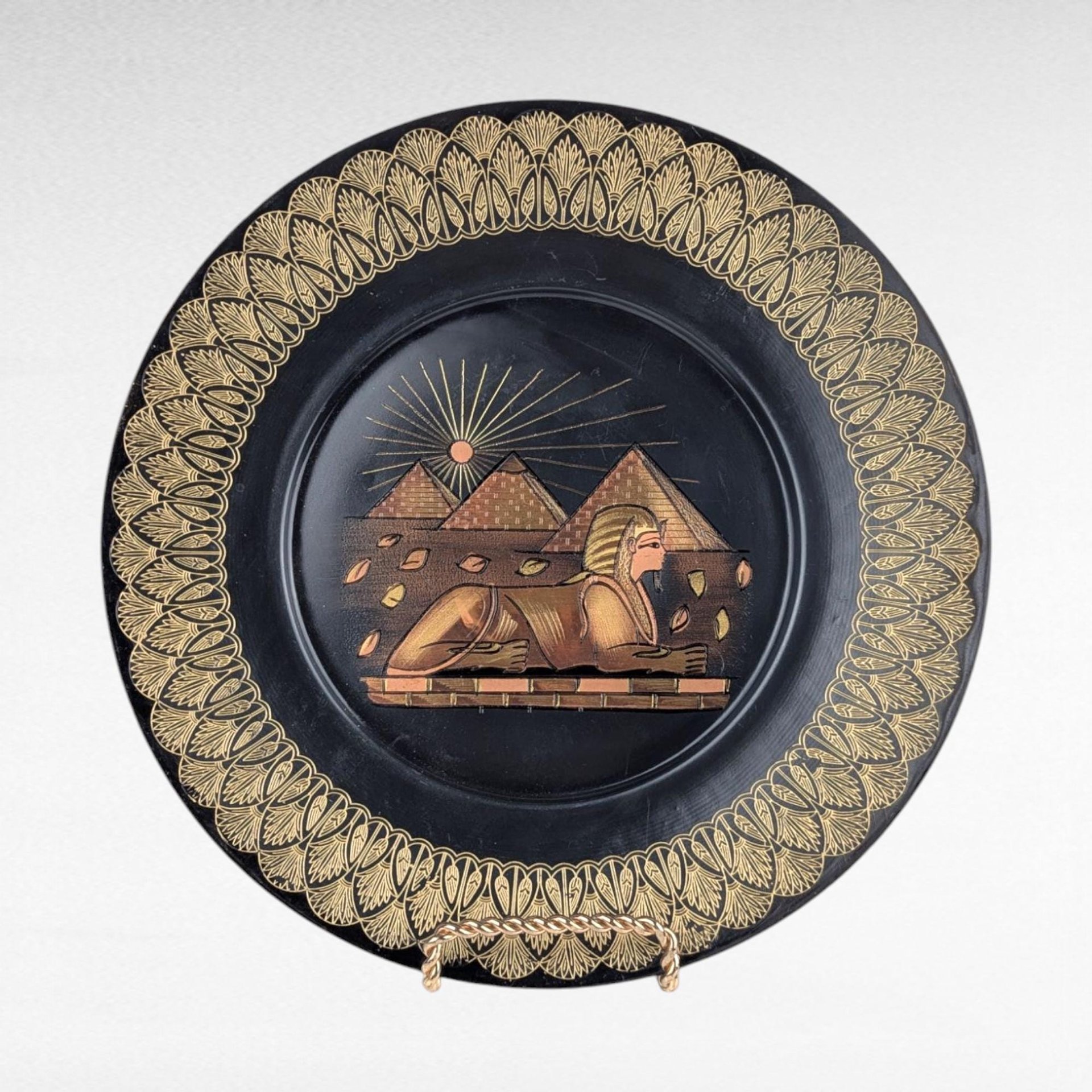 Vintage Egyptian Brass Decor Plate, Sphinx, Pyramids, Wall Hanging, Gift