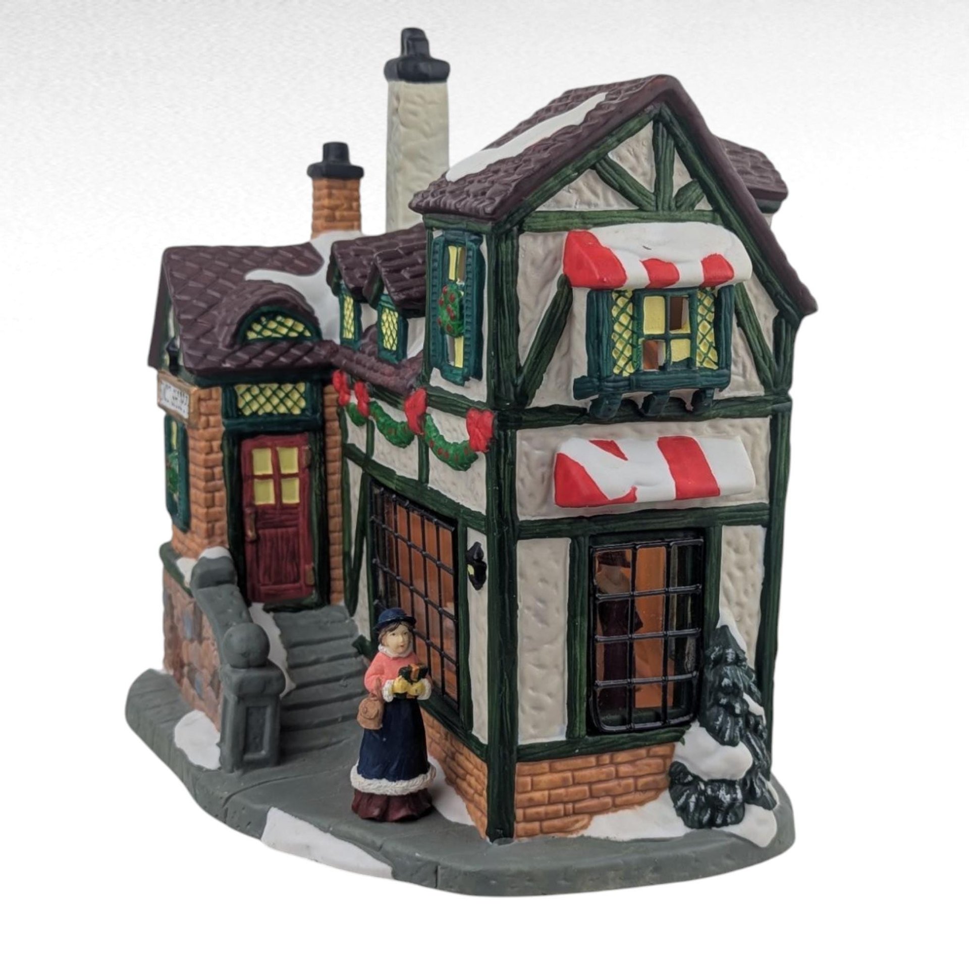 1999 Santa's Workshop Ball & Skein Knit Shoppe, Lighted Ceramic Christmas Village House, Holiday Decor