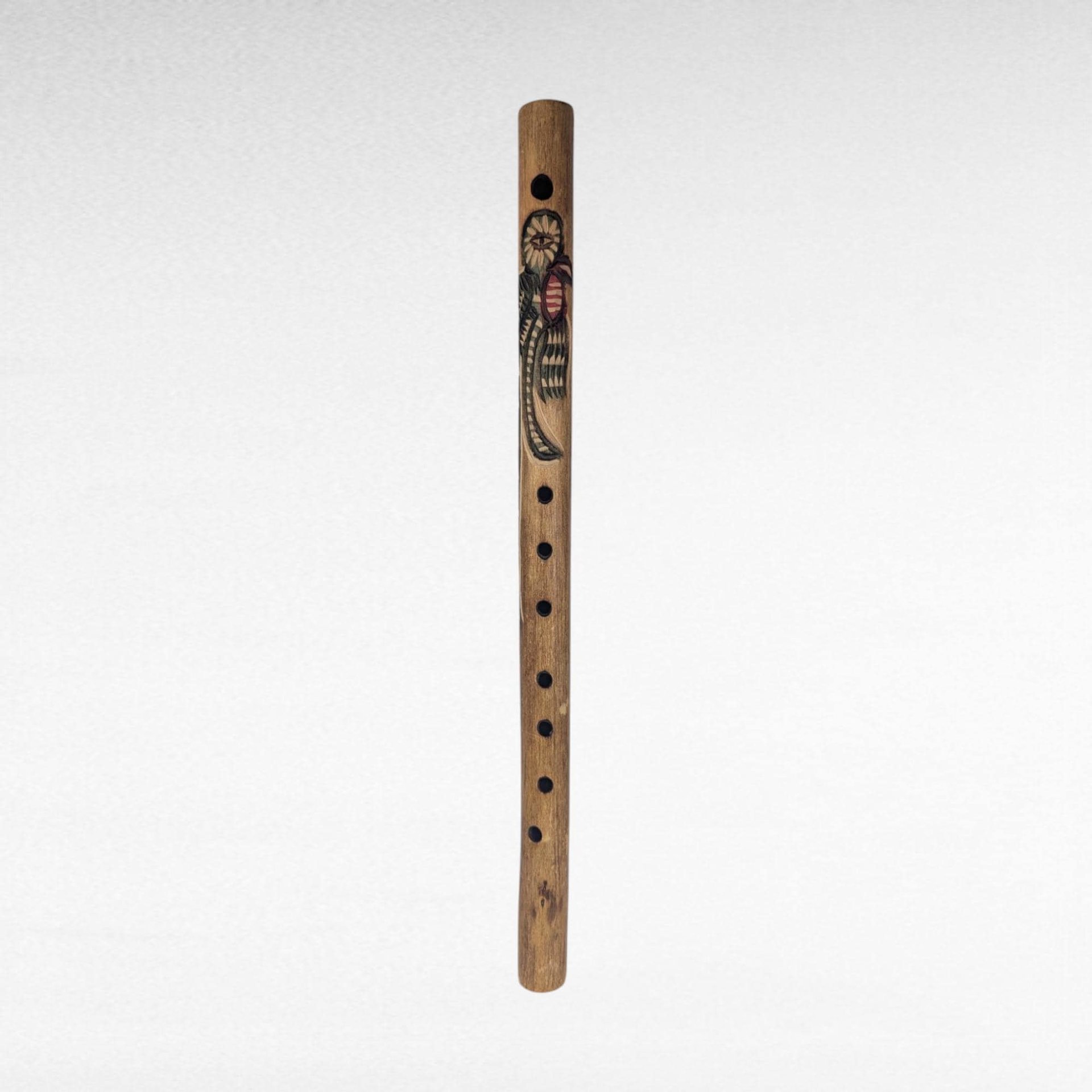 Vintage Handmade Carved Inca Quena Flute, 17 Inch, Andean Wooden Musical Instrument, Peruvian Folk Art Design