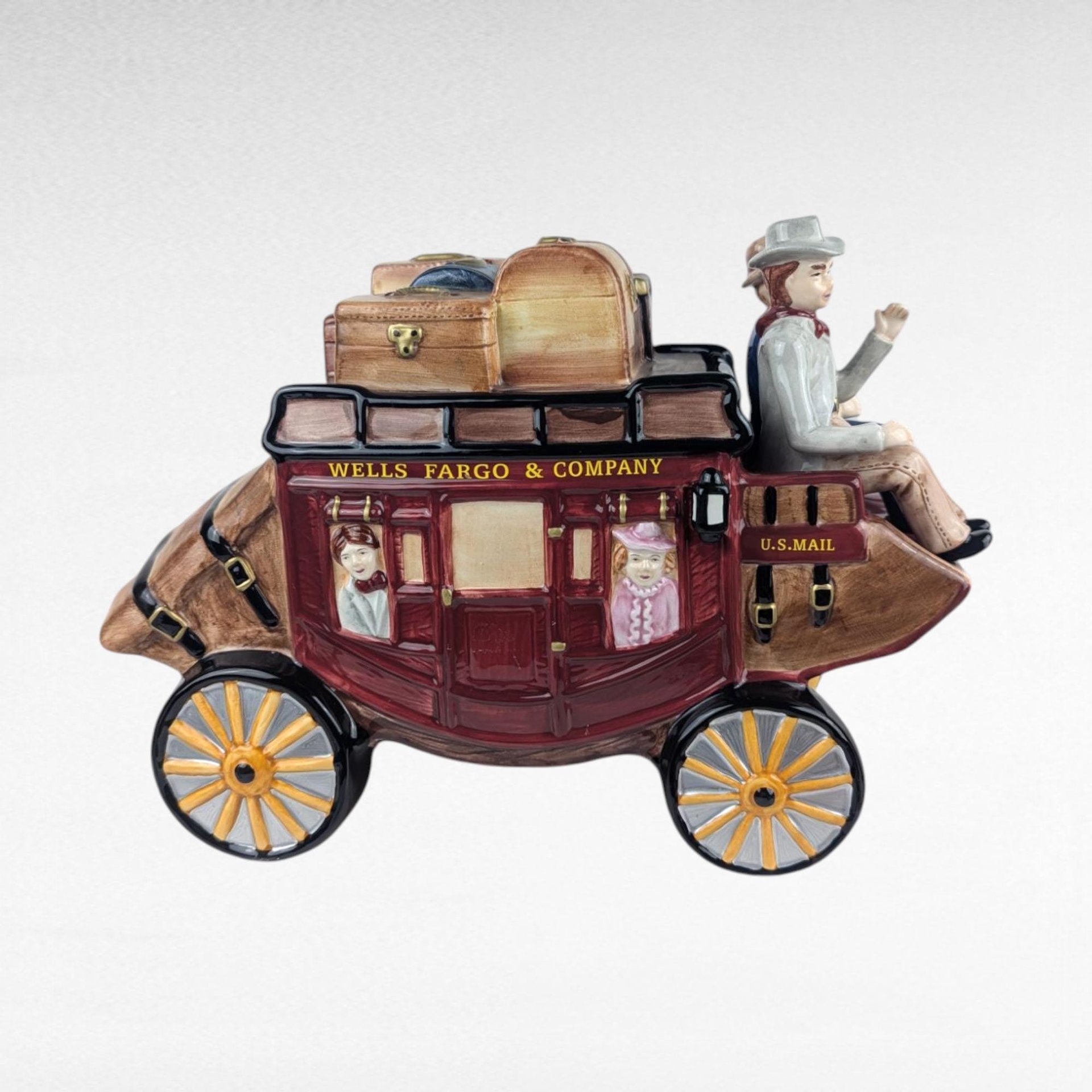 2002 Wells Fargo Stagecoach Cookie Jar, Ceramic Western Decor, Cowboy Kitchen Collectible, U.S. Mail Bank Memorabilia
