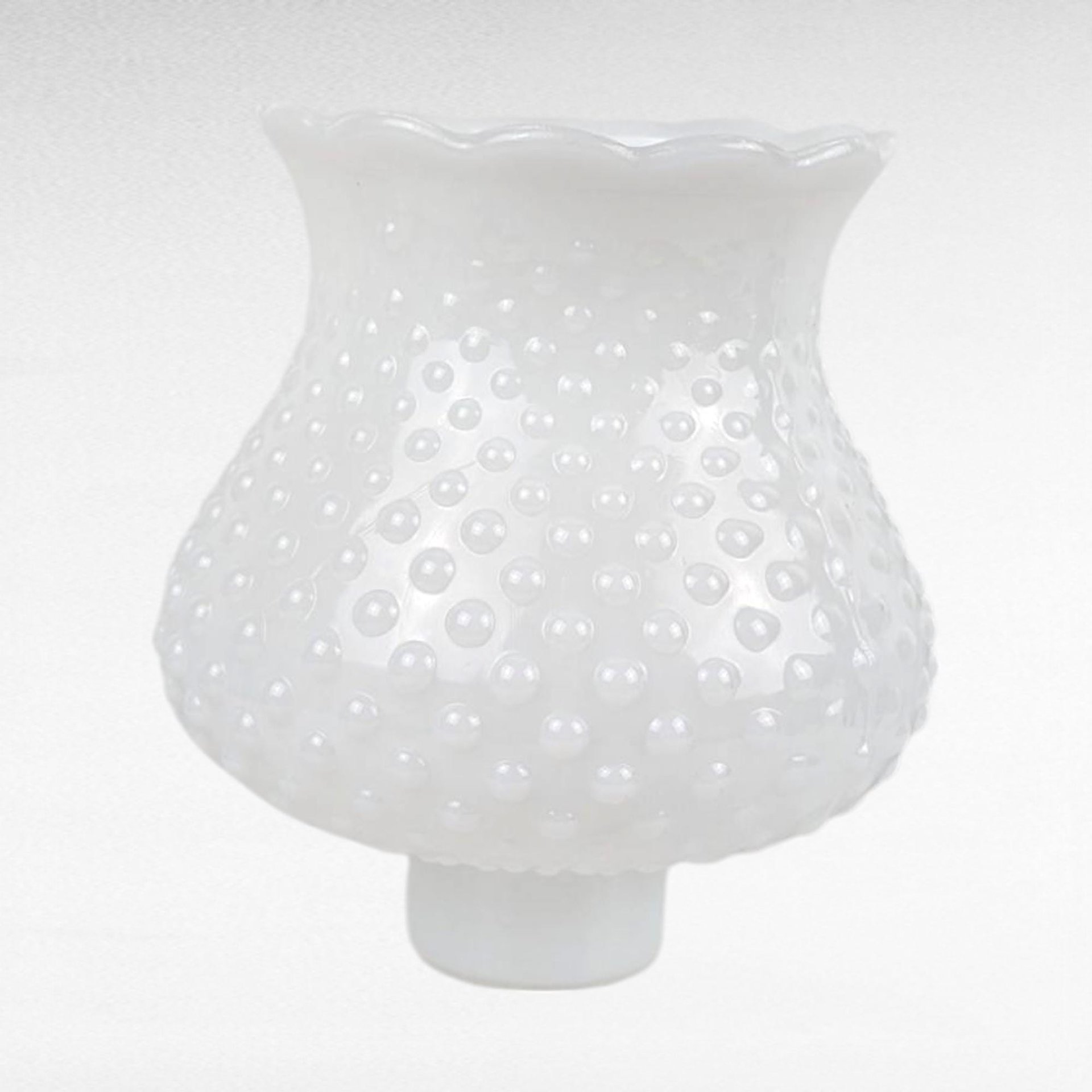 Vintage Milk Glass Hobnail Lamp Shade, Hurricane Globe with Ruffled Top, 1.5 Inch Fitter Replacement Light Cover, Student Lamp Glass