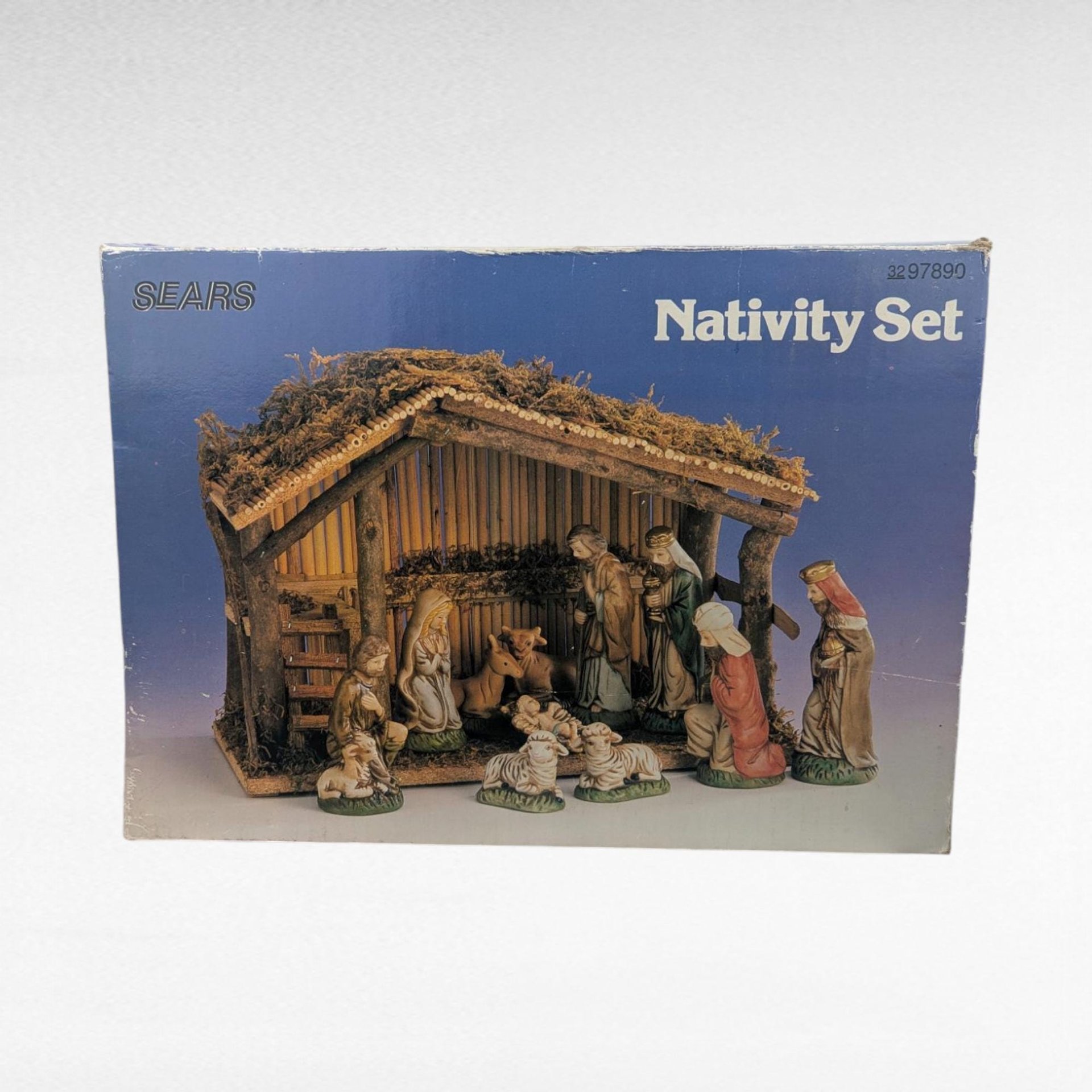 Vintage Sears Nativity Set, 3297890, Wooden Manger, Christmas Holiday Display, Collectible Christian Decor