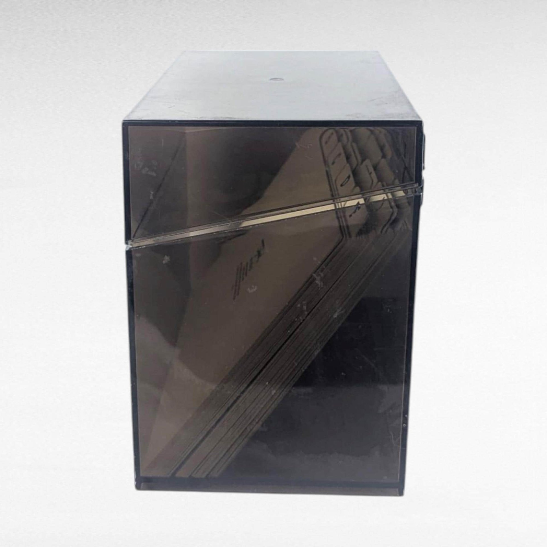 Vintage 1980s Index Card Box, Smoked Plastic Recipe Box, 5x8 Card File Holder with Dividers, Office Storage