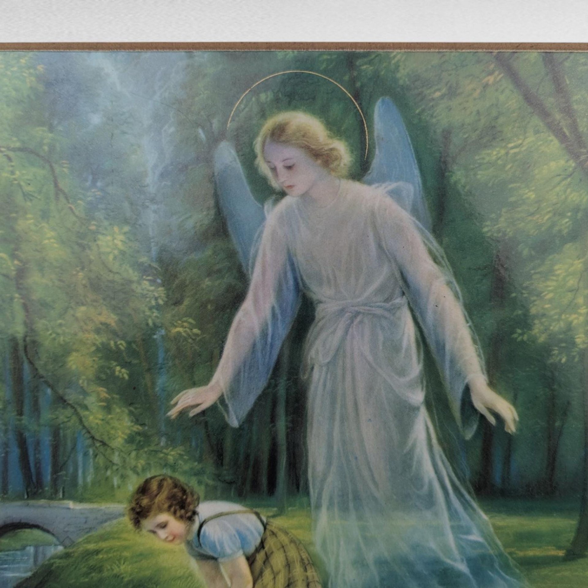 Vintage Guardian Angel Print Wall Hanging Plaque, Children by Stream, Religious, Spiritual Art, Christian Art