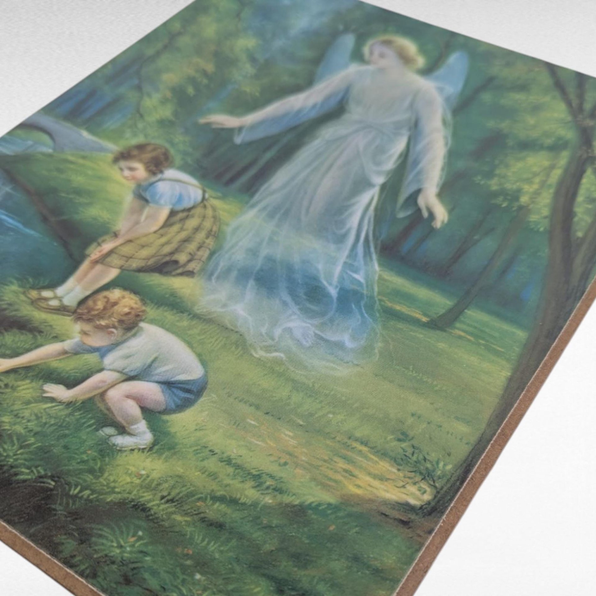 Vintage Guardian Angel Print Wall Hanging Plaque, Children by Stream, Religious, Spiritual Art, Christian Art