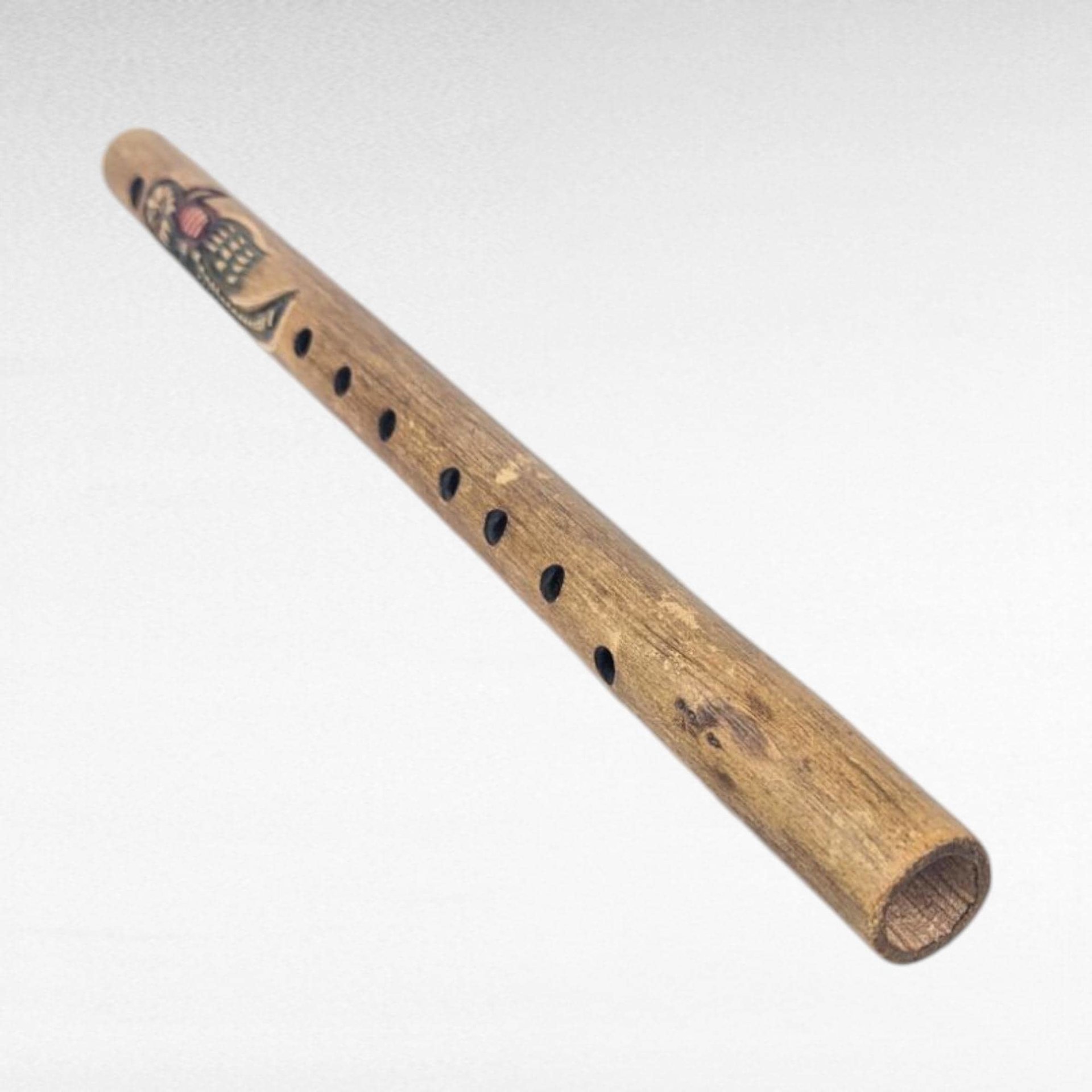 Vintage Handmade Carved Inca Quena Flute, 17 Inch, Andean Wooden Musical Instrument, Peruvian Folk Art Design