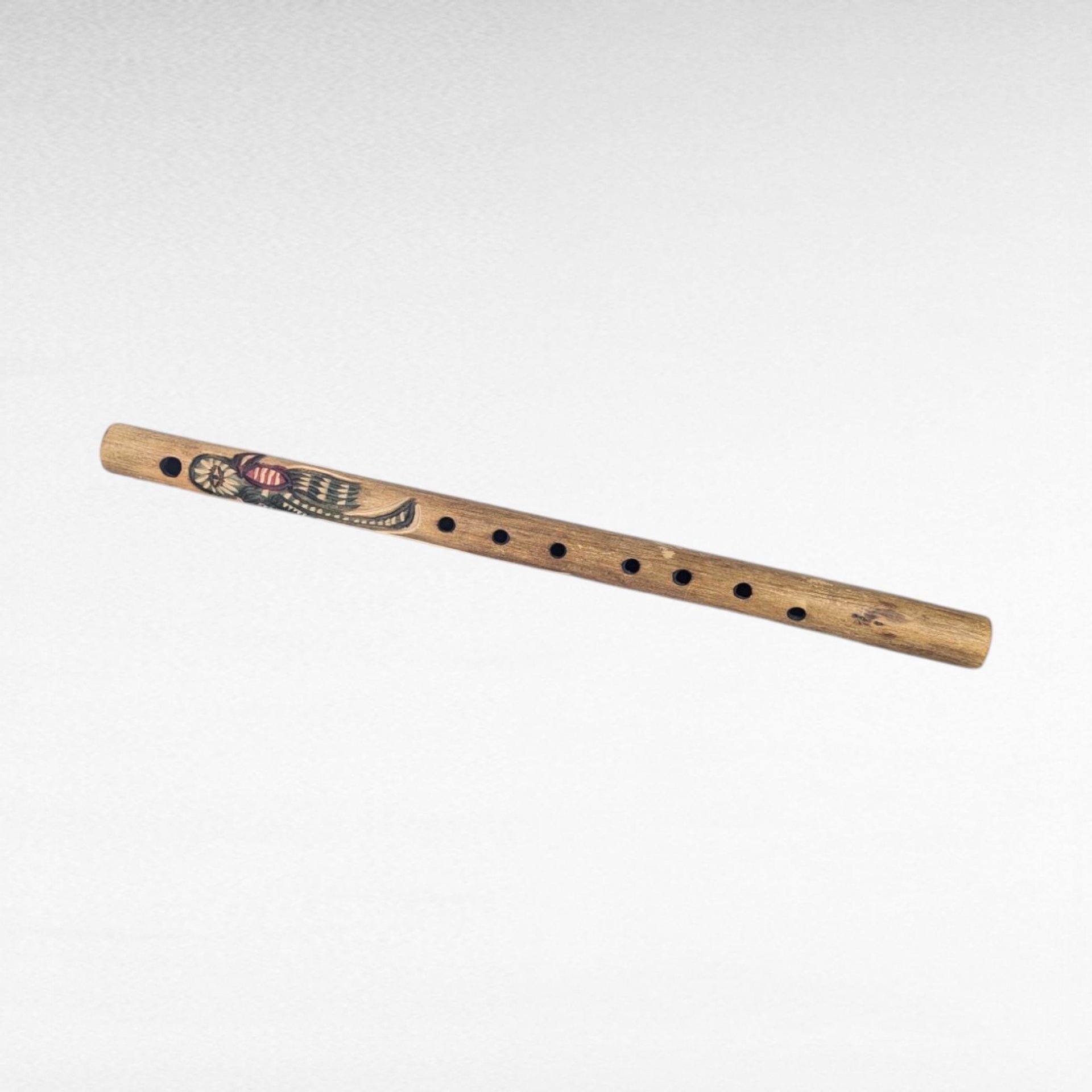 Vintage Handmade Carved Inca Quena Flute, 17 Inch, Andean Wooden Musical Instrument, Peruvian Folk Art Design