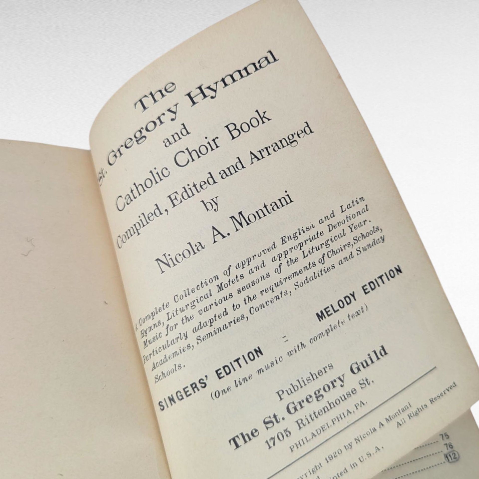 Antique 1920 St Gregory Hymnal Catholic Choir Book, Melody Edition, Vintage Church Music, Liturgical Songbook