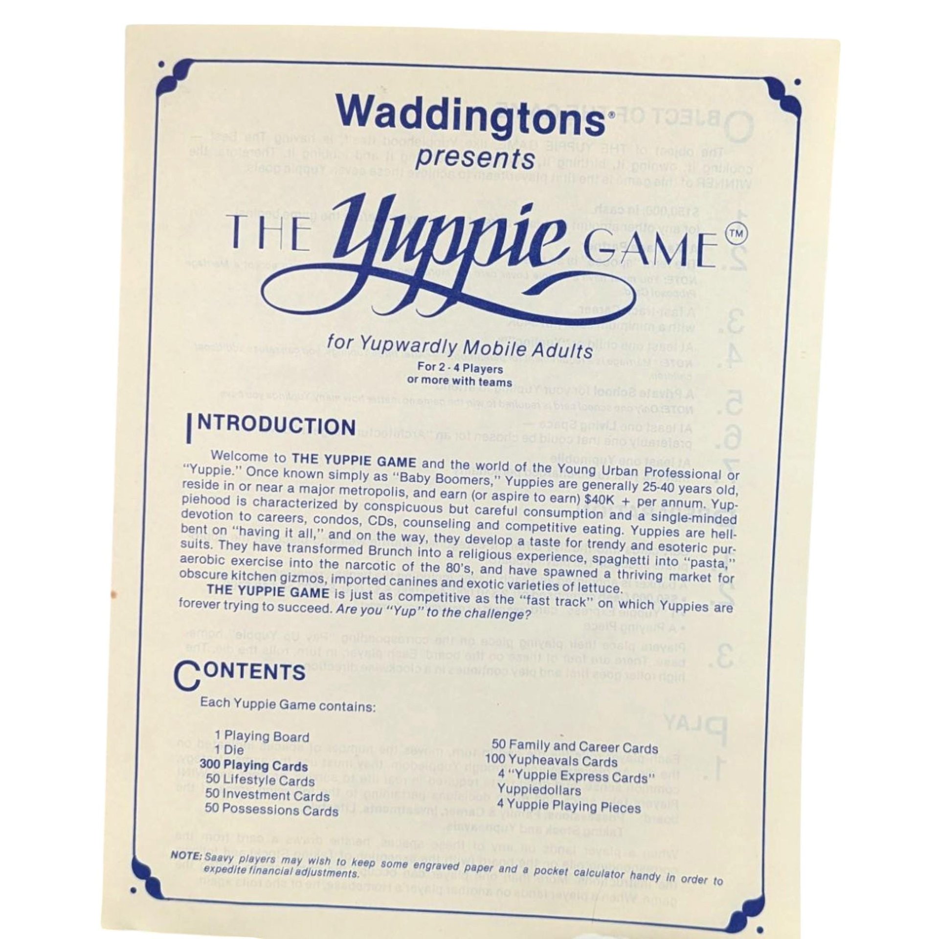 Vintage 1985 Waddingtons The Yuppie Game Complete Retro Board Game for Upwardly Mobile Adults