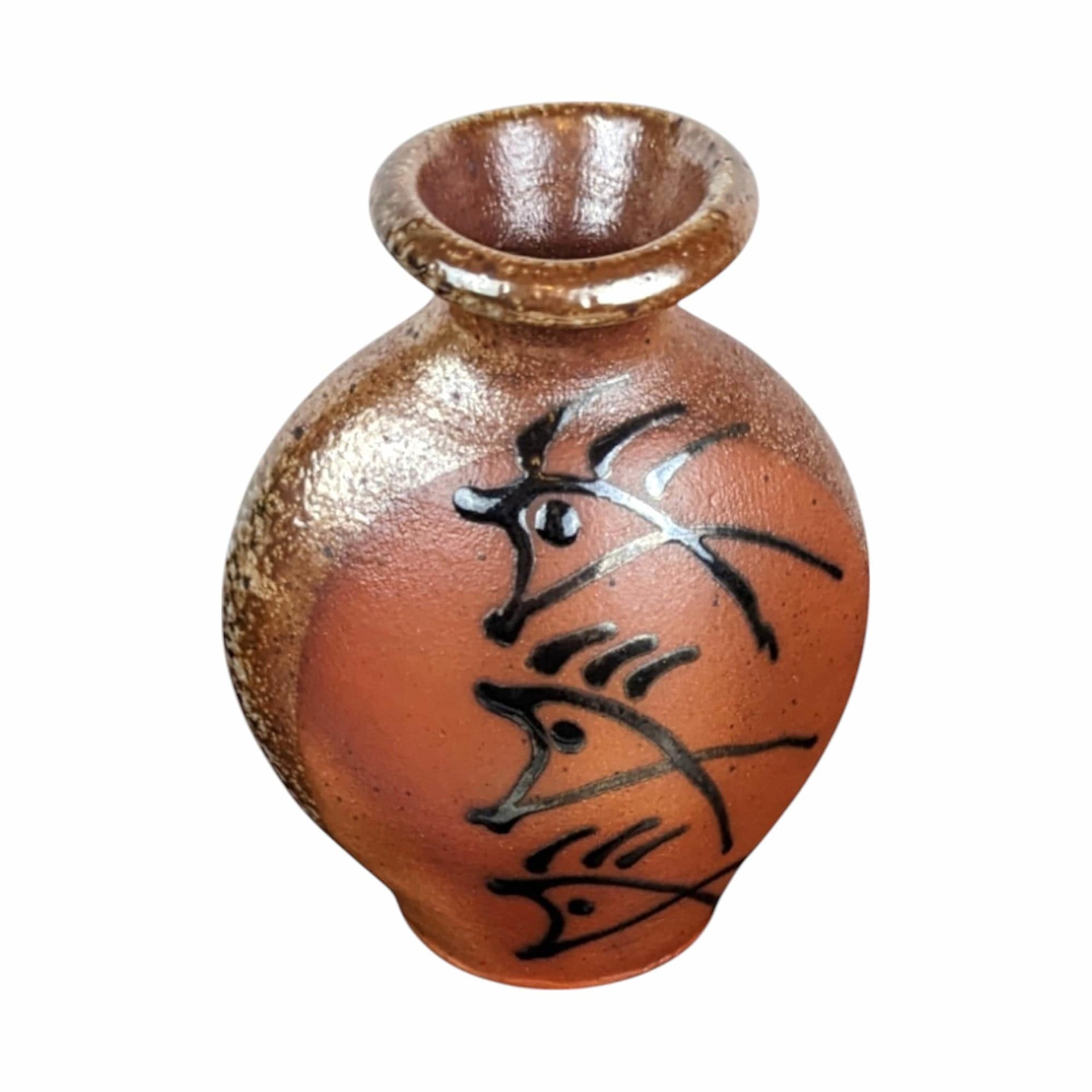 Brad Lee Henry 5 Inch Pottery Vase, Studio Pottery, Miniature Vase, Signed Pottery, Brown and Gold Glaze