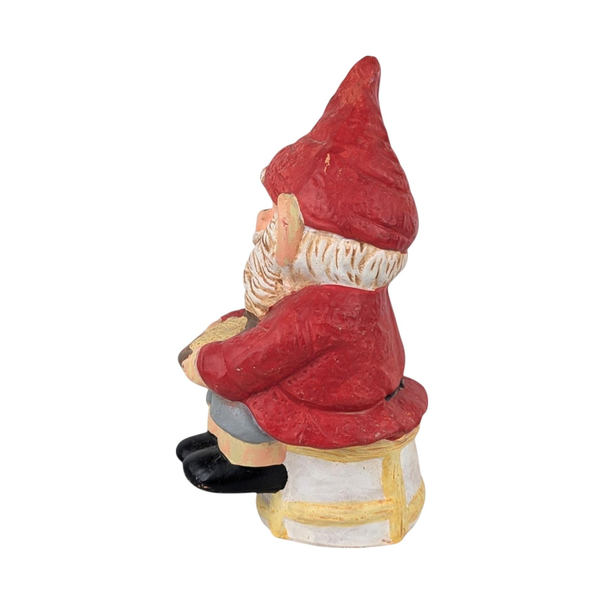 Vintage Ceramic Gnome Figurine, 7.5 Inch Hand Painted Garden Decor, Collectible Gnome, Gift for Gnome Lover