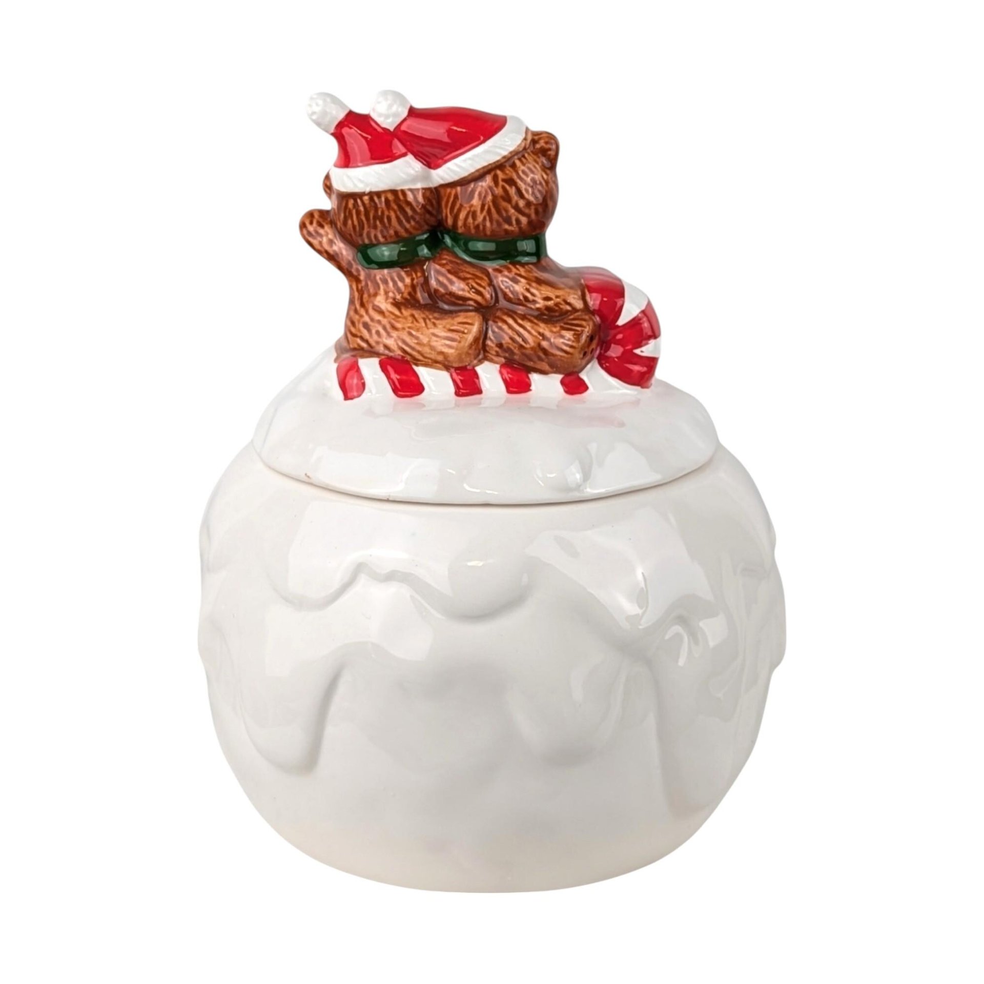 Vintage Christmas Around the World Snowball Candy Jar, Ceramic Holiday Decor, Collectible Christmas Bears, Festive Candy Dish