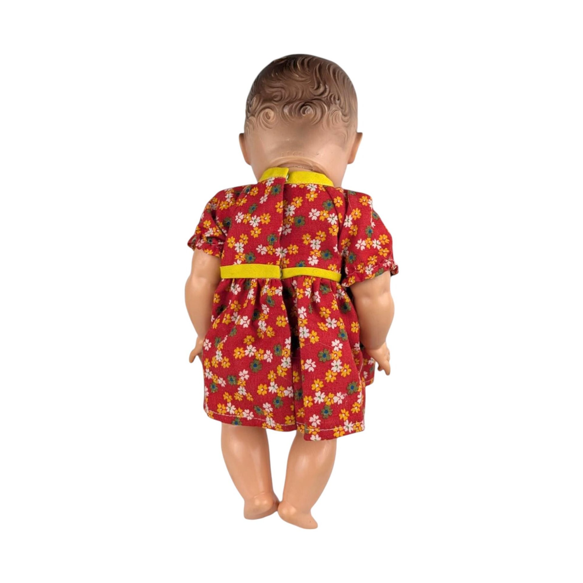Vintage Eegee Baby Doll 14.5", Red Floral Dress, Moving Arms & Legs, Open and Close Eyes, Collectible Doll, Play Doll