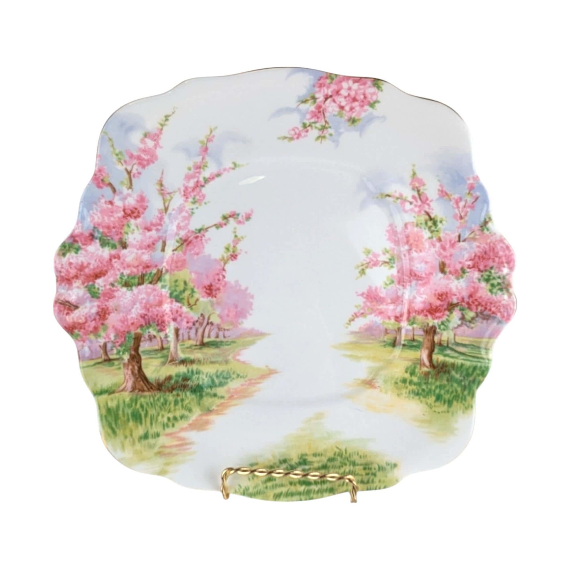 Vintage Royal Albert Blossom Time Square Cake Plate & Sweet Meat Dish | Bone China Serving Set | English Countryside Decor