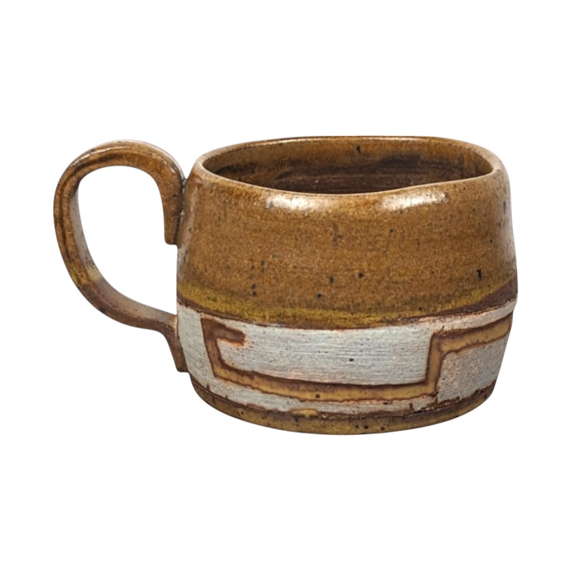 Vintage Handmade Art Pottery Mug, Studio Pottery, Brown and White Glaze, Rustic Coffee Mug