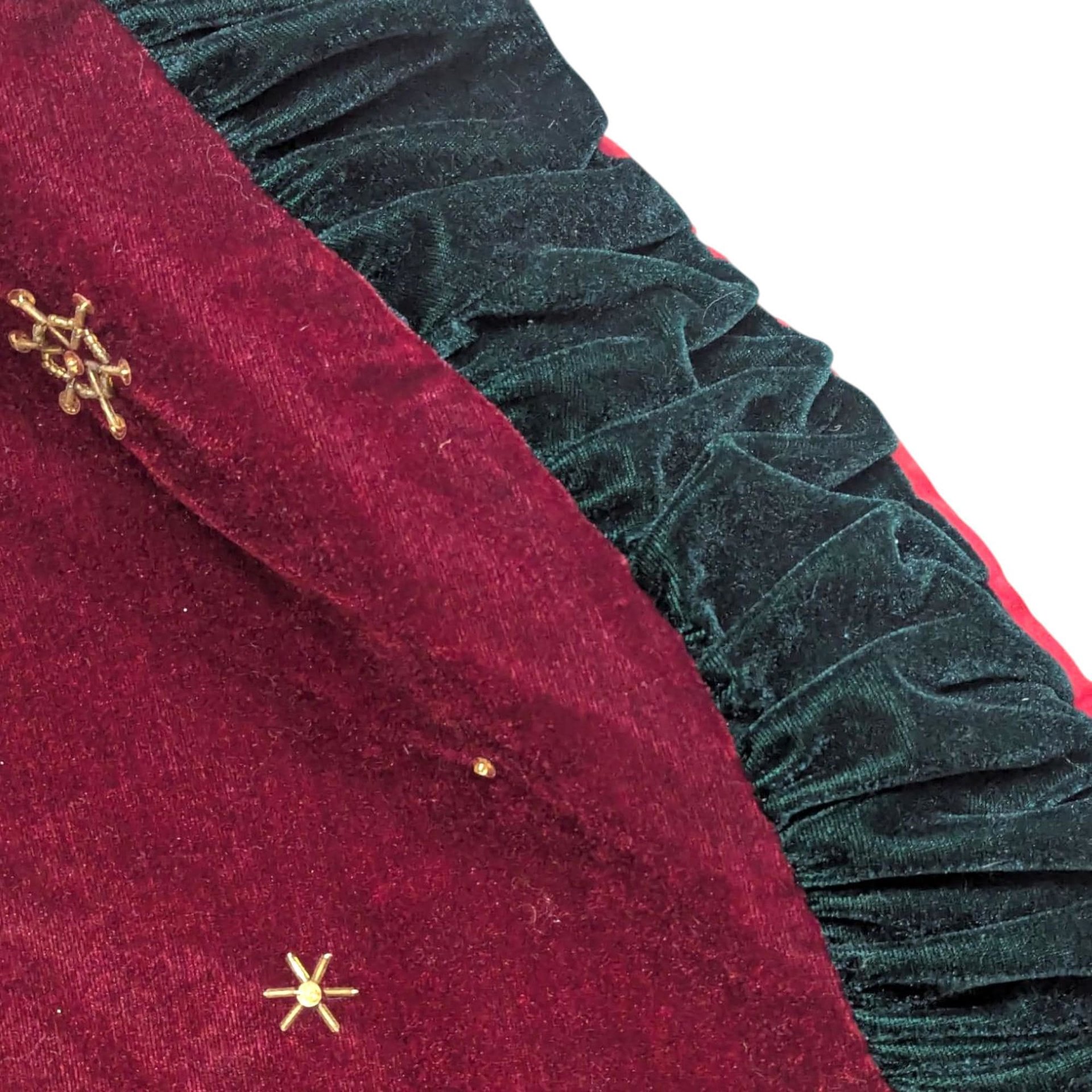Vintage Handmade Burgundy and Green Velvet Shawl with Eyelet Clasps, One-Size, Warm, Festive