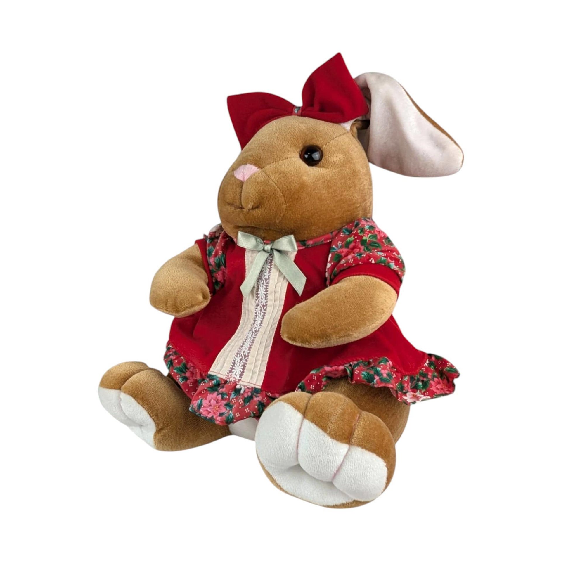 1985 Commonwealth Velveteen Rabbit Christmas Bunny Plush, Vintage Holiday Decor, Collectible Stuffed Animal, Gift for Rabbit Lovers