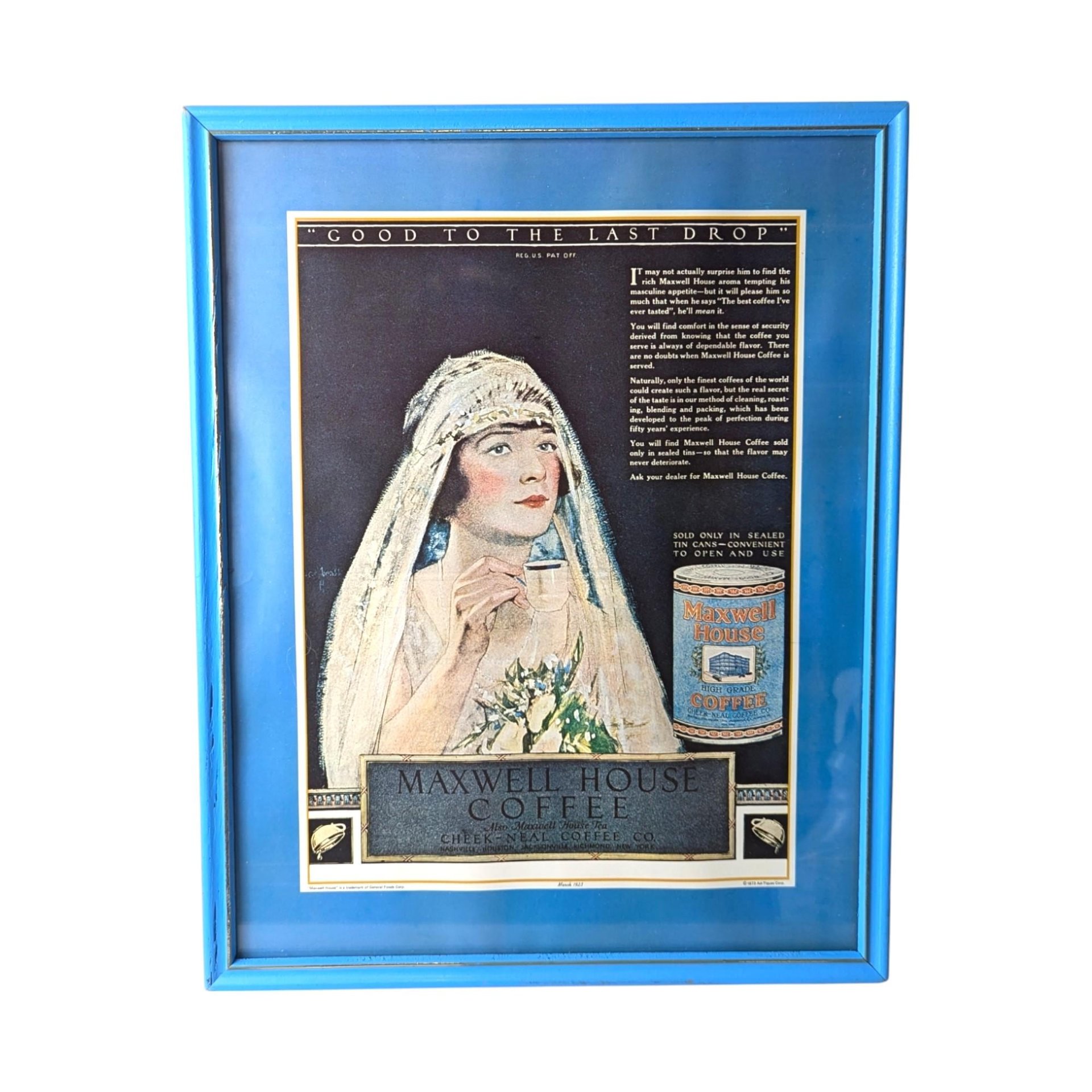 Set of 3 Vintage Framed Ad Prints, Black Jack Gum, Maxwell House Coffee, Postum Beverage, Retro Decor, Advertising Art