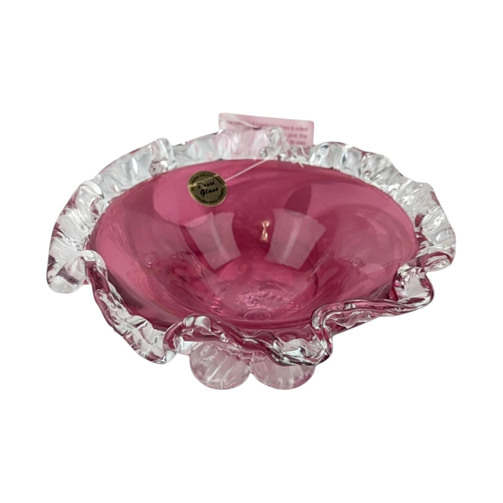 Vintage Rossi Glass Cranberry Mist Candy Dish, 22k Gold Crystal Accent Bowl, Elegant Home Decor, Gift for Hostess, Collector