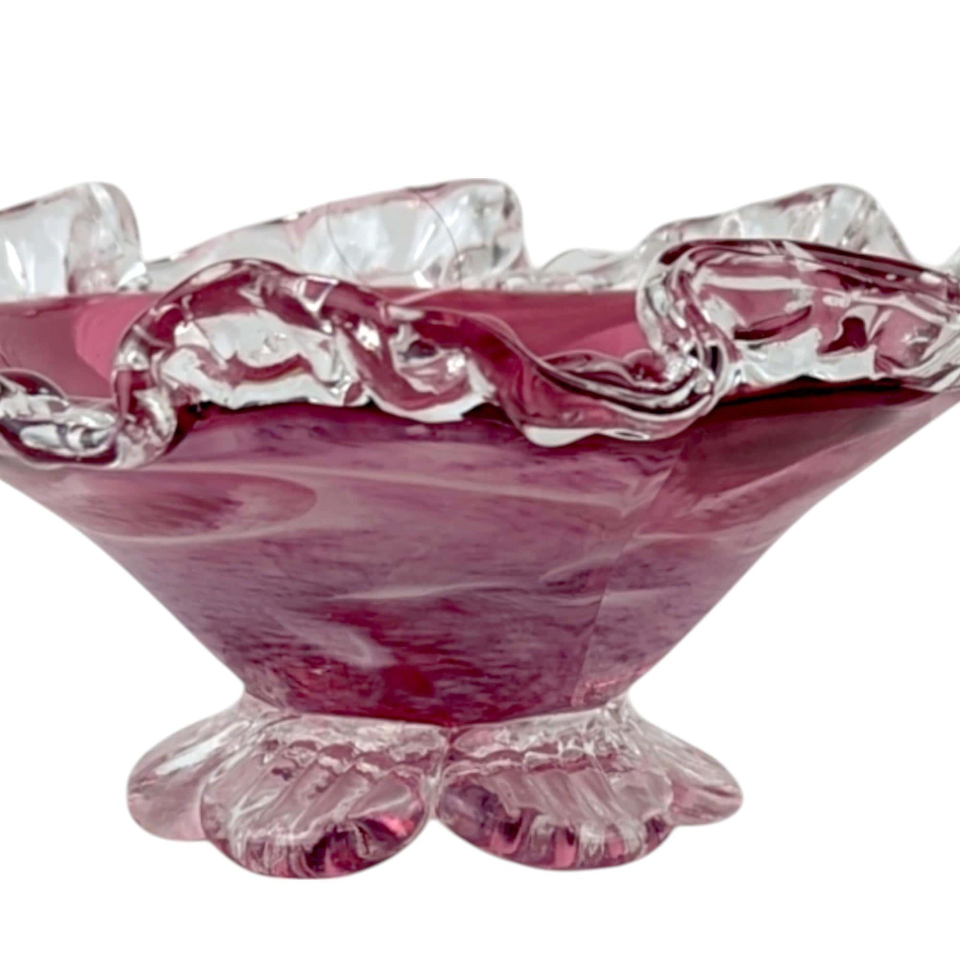 Vintage Rossi Glass Cranberry Mist Candy Dish, 22k Gold Crystal Accent Bowl, Elegant Home Decor, Gift for Hostess, Collector