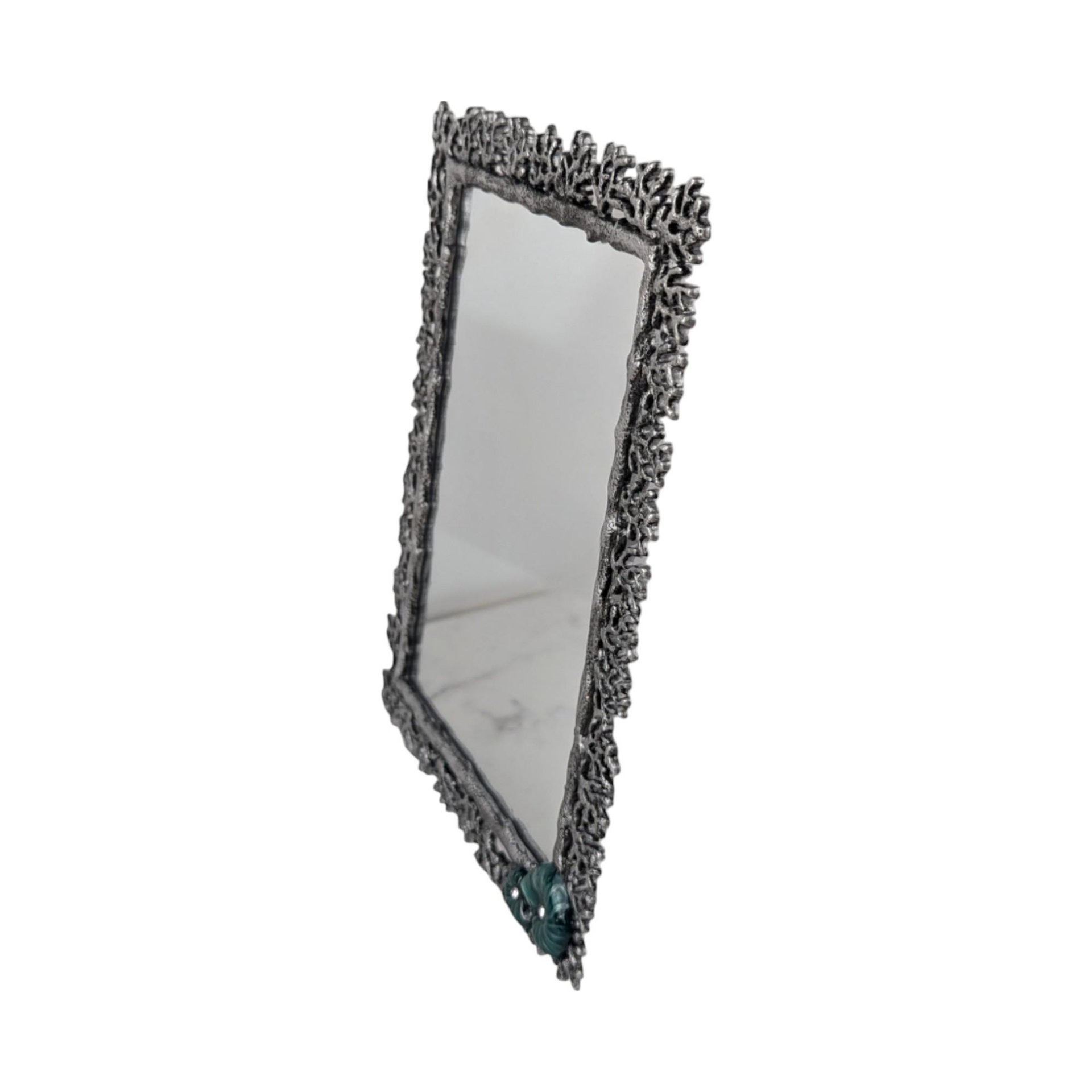 Vintage Pier One Metal & Enamel Mirror, Aqua Conch Shell Accent, Coastal Decor, Beach House Gift, Small Decorative Mirror