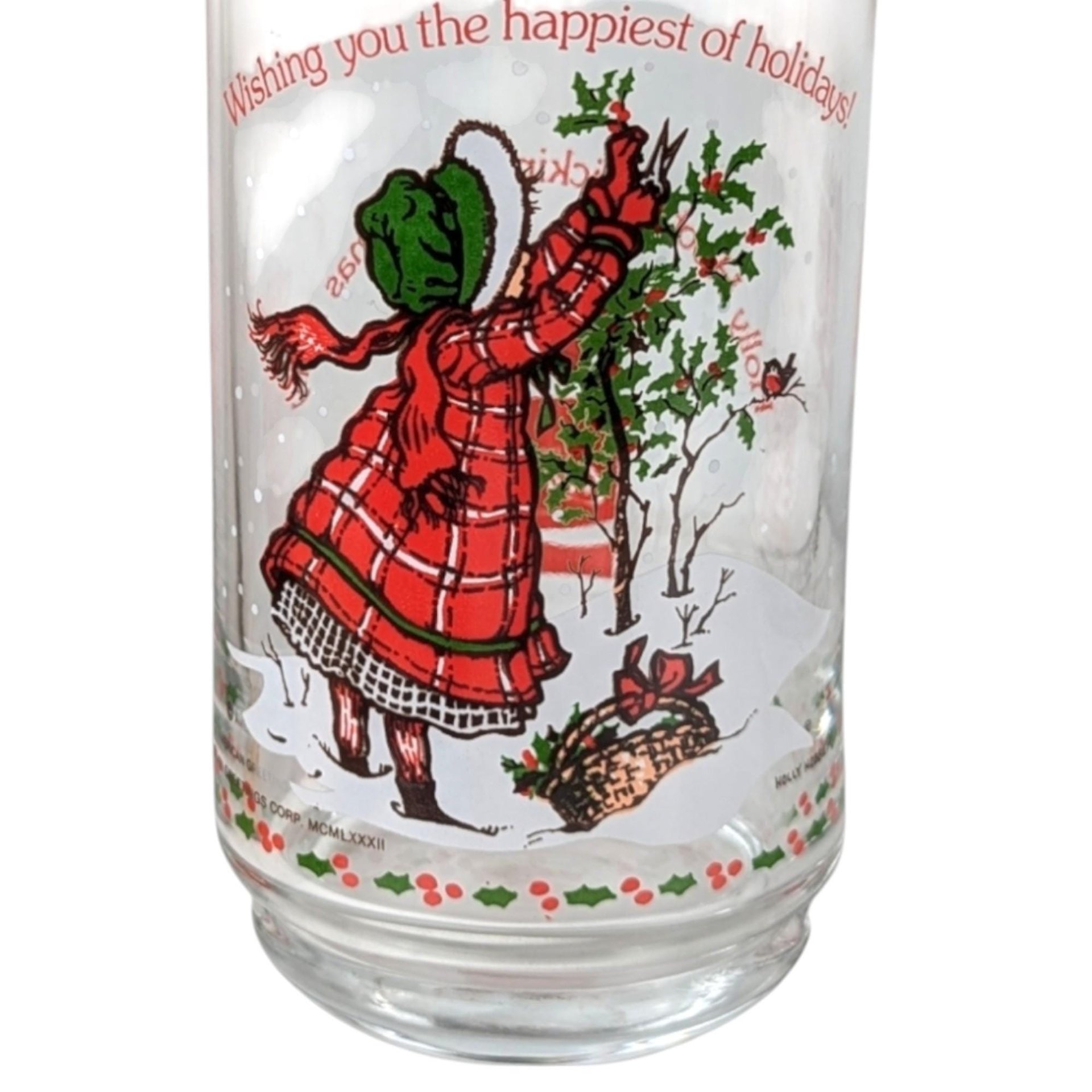 1982 Coca Cola Holly Hobbie Christmas Glasses, Vintage Set of 4 Collectible Holiday Drinkware, Gift for Nostalgia Lovers
