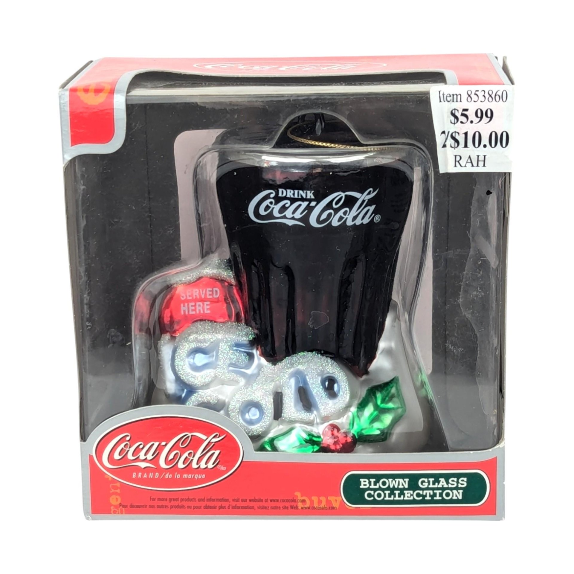 Vintage Coca-Cola Blown Glass Ornament: "Served Here" Christmas Decor