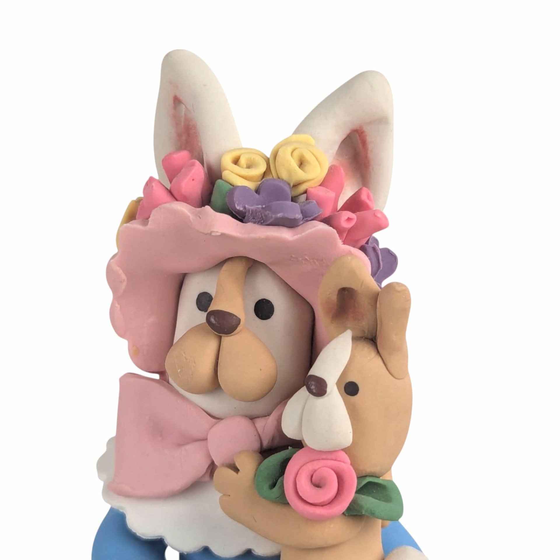 Vintage Handmade Clay Bunny with Dog Figurine, 5.75 Inch, Whimsical Animal Art, Collectible Figurine, Gift for Animal Lover
