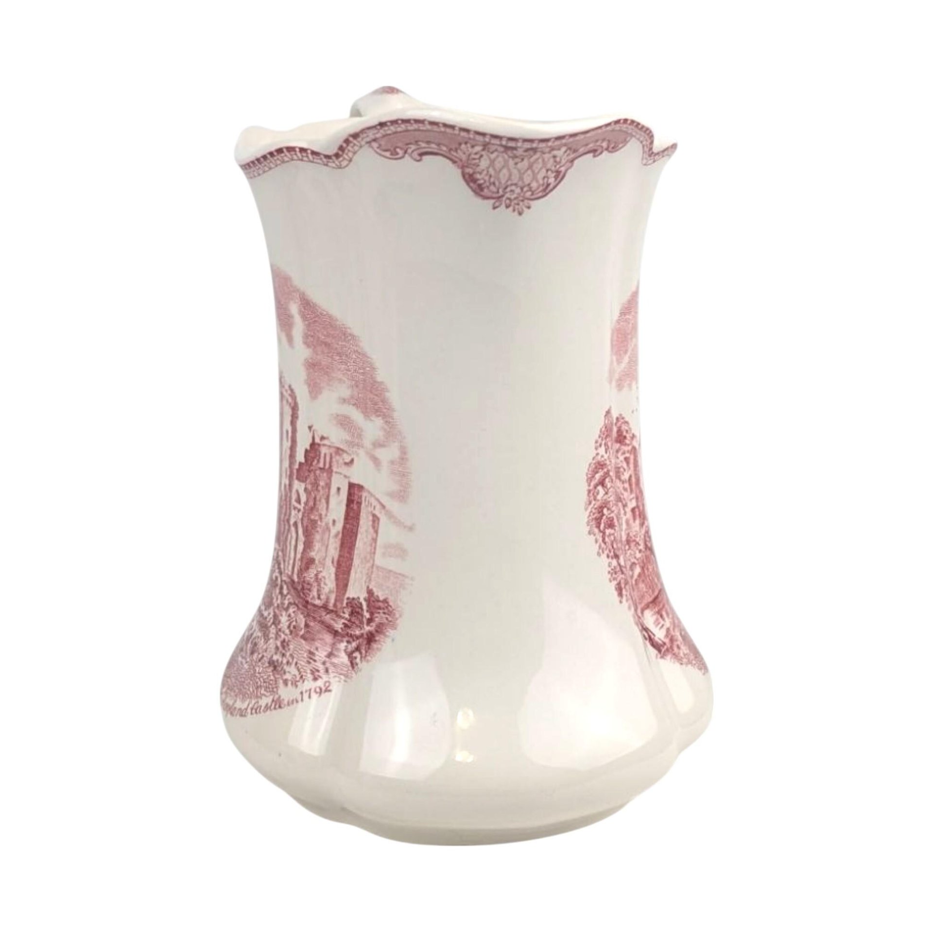 Vintage Johnson Brothers Old Britain Castles Pitcher, Pink Red Transferware Water Jug with Ragland Castle, English Country Farmhouse Decor