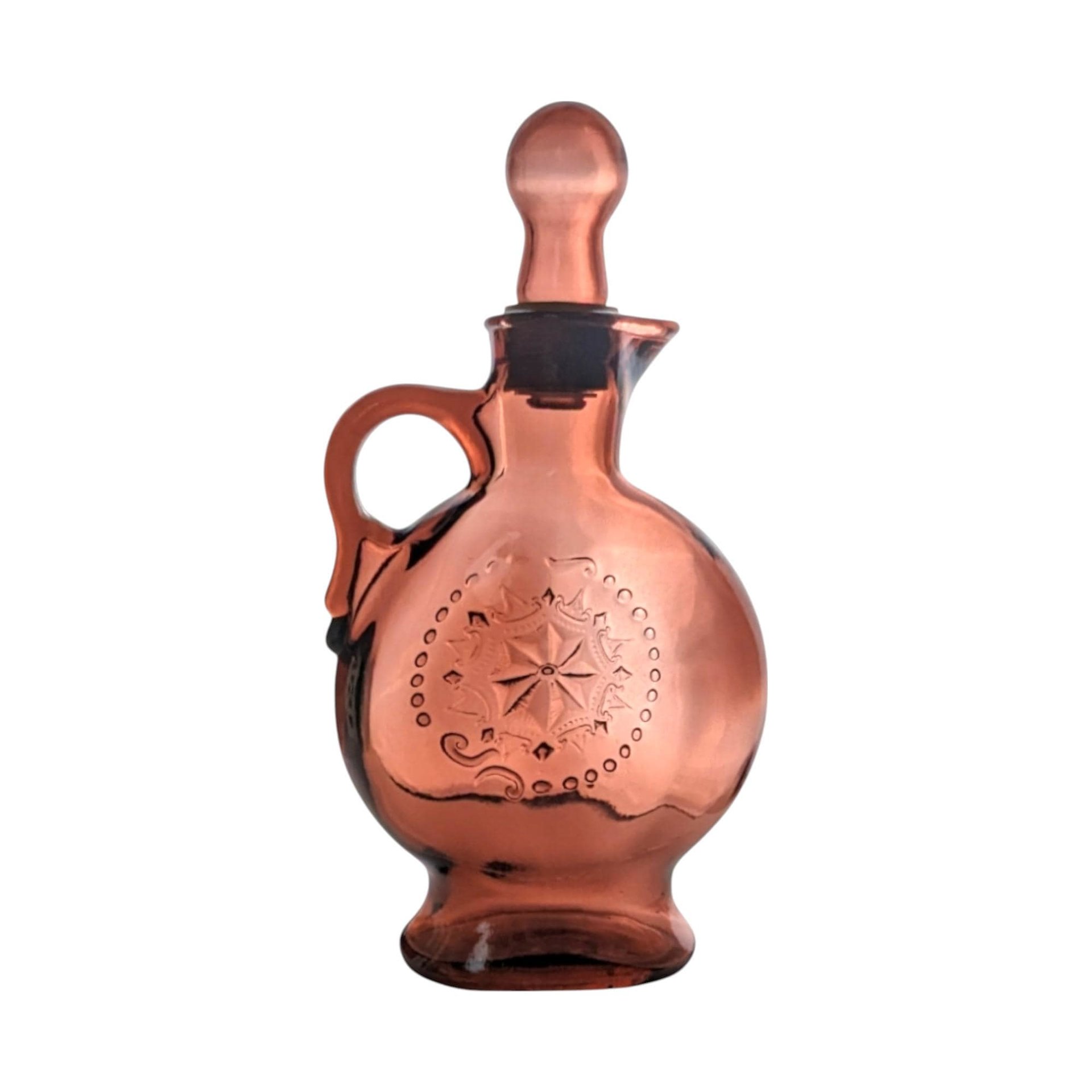Vintage Amethyst Glass Decanter, Purple Glass Bottle with Stopper, Embossed Design, Home Bar Decor, Mid-Century Modern