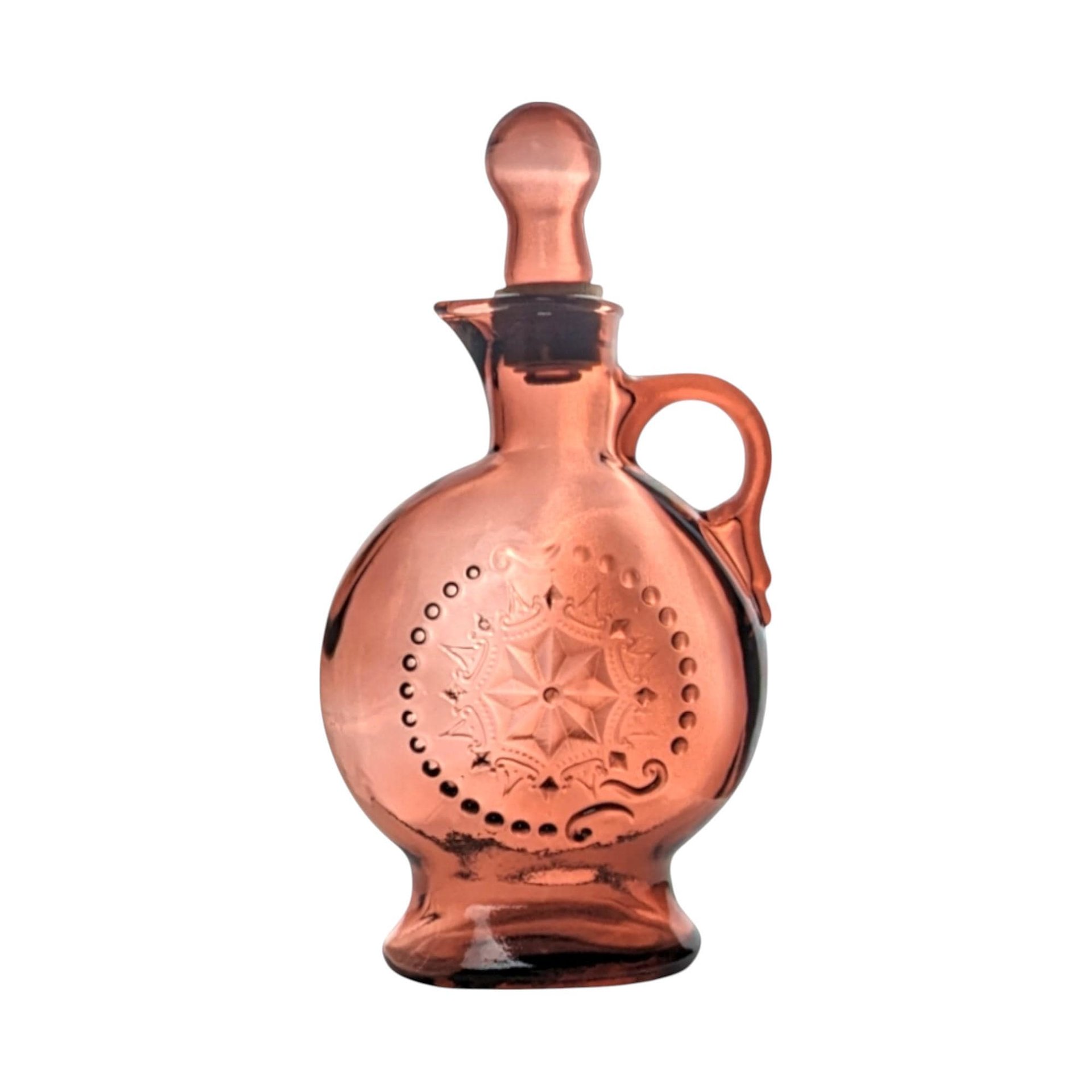 Vintage Amethyst Glass Decanter, Purple Glass Bottle with Stopper, Embossed Design, Home Bar Decor, Mid-Century Modern