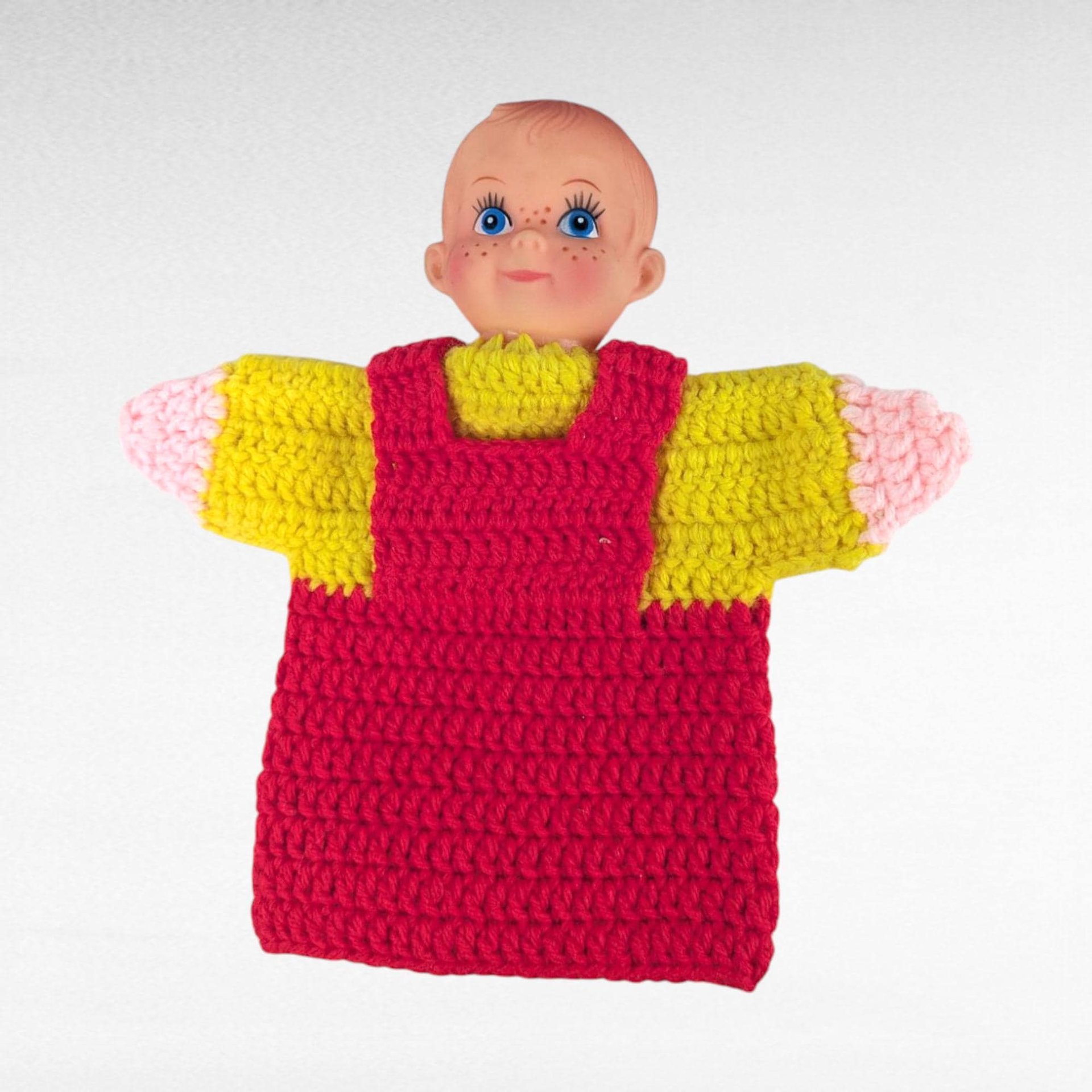 Vintage Kewpie Style Crochet Hand Puppet: Storytelling Toy