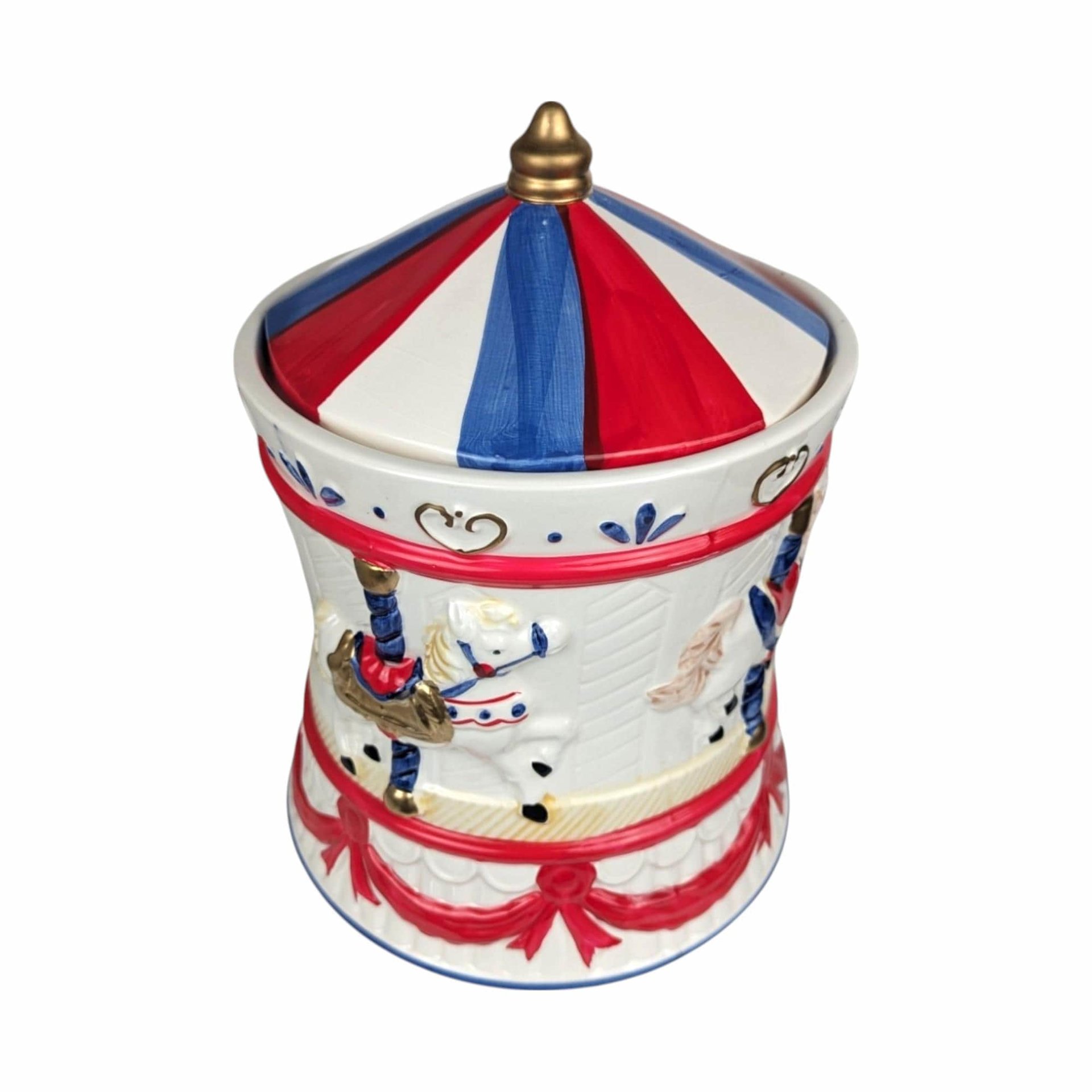 Vintage AMC Carousel Musical Cookie Jar | Ceramic | Plays "It's a Small World"