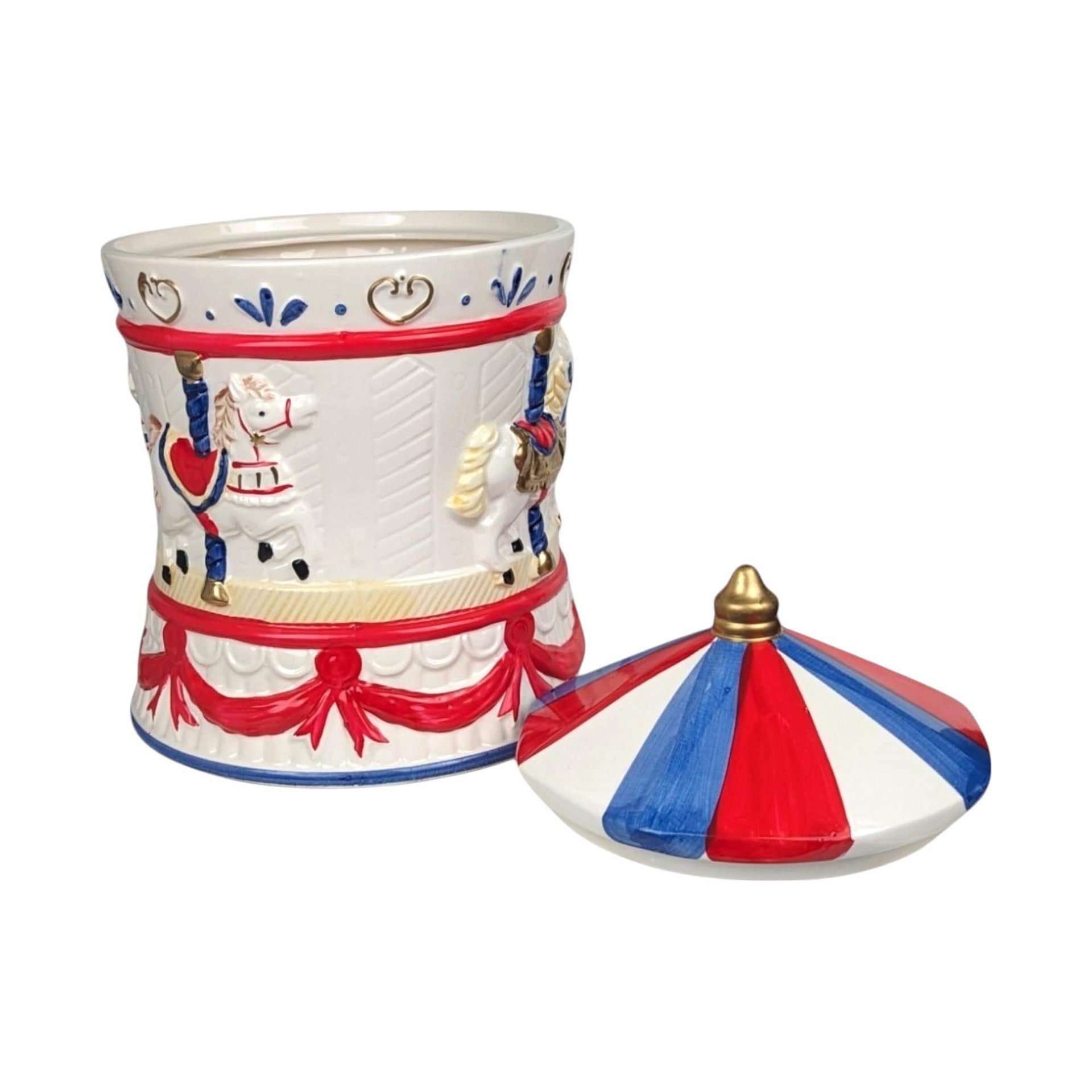 Vintage AMC Carousel Musical Cookie Jar | Ceramic | Plays "It's a Small World"
