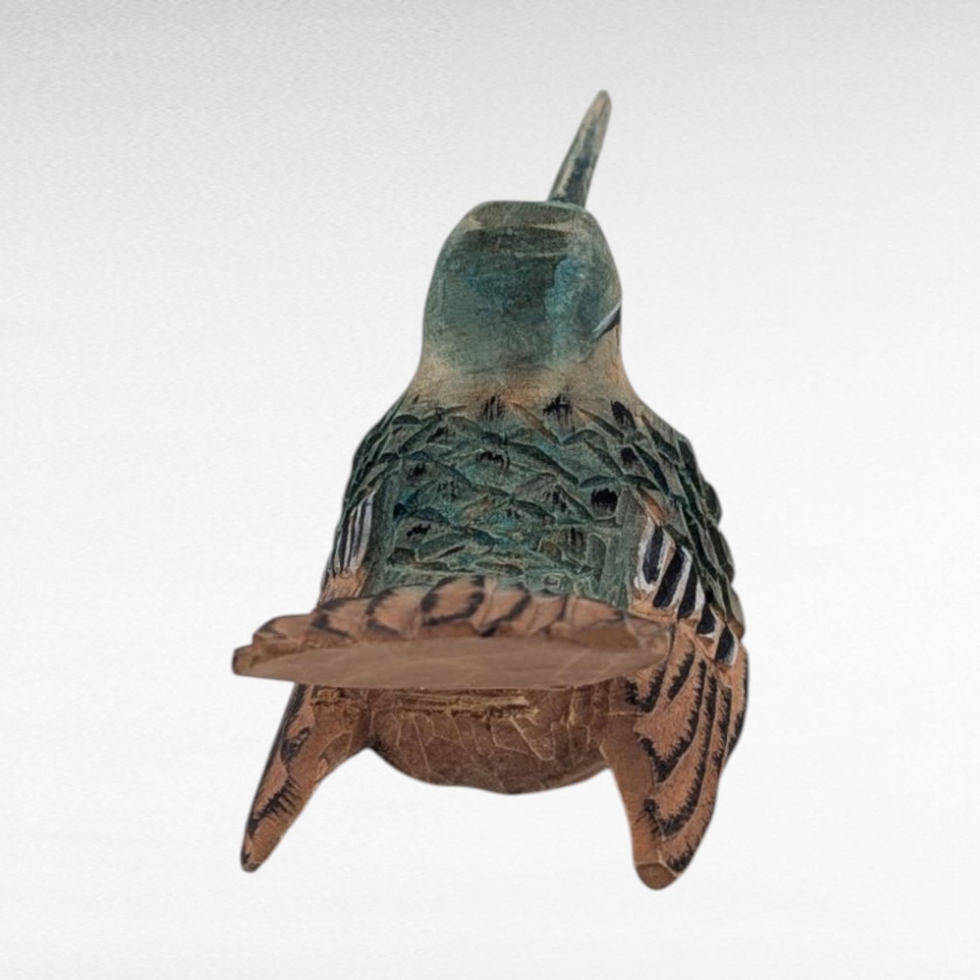 Vintage Hand Carved Wood Hummingbird Figurine, Hand Painted Folk Art Bird Statue, Small Wooden Animal, Bookshelf Sitter, Nature Lover Gift