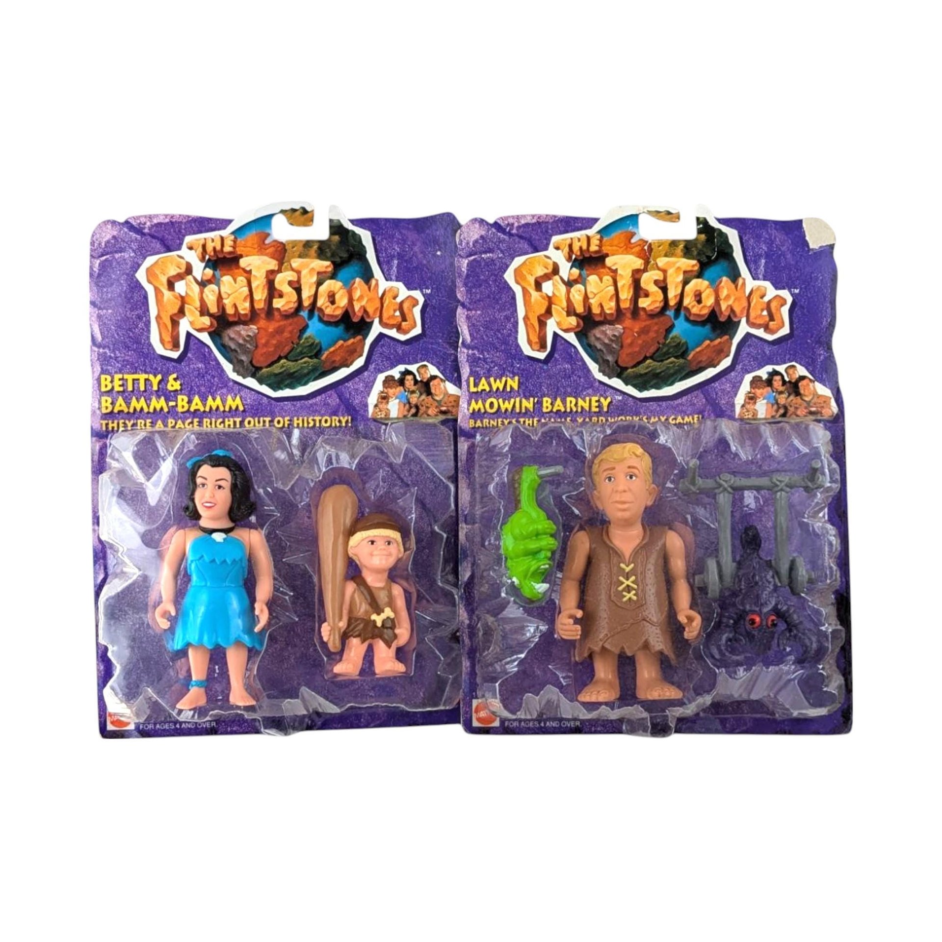 Mattel Flintstones Toy Set, Betty & Bamm-Bamm, Lawn Mowing Barney, New in Package, Vintage Collectibles