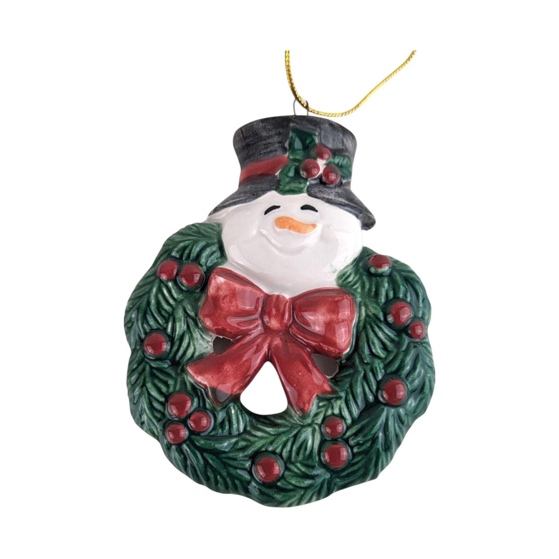 Vintage Fitz and Floyd Christmas Bell, Santa's Magic Workshop, Snowman Wreath Ornament, Collectible Holiday Decor