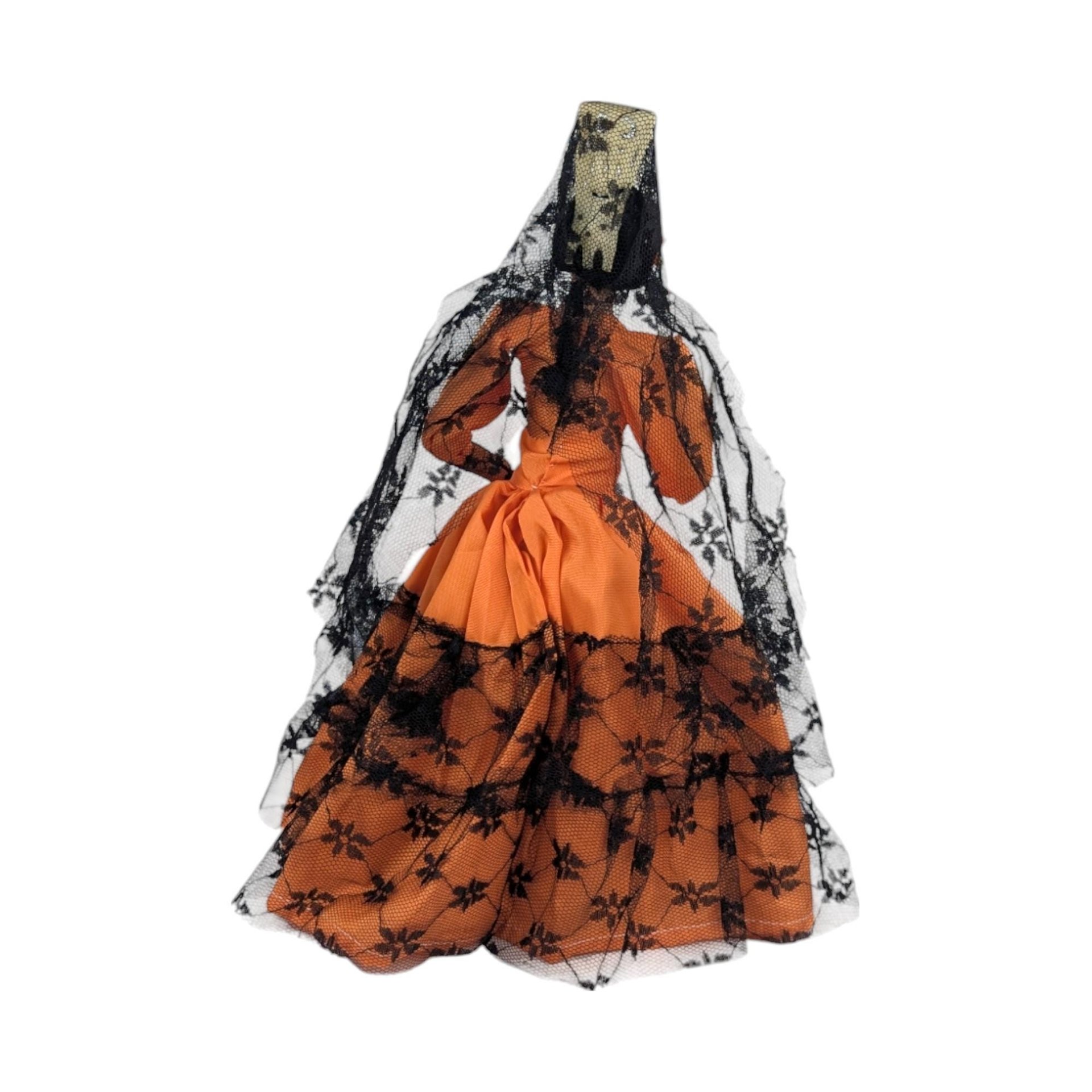 Vintage 1960s Spanish Flamenco Dancer Doll, Orange Dress, Black Lace, 11 Inches, Collectible Doll, Gift for Doll Collectors, Vintage Decor
