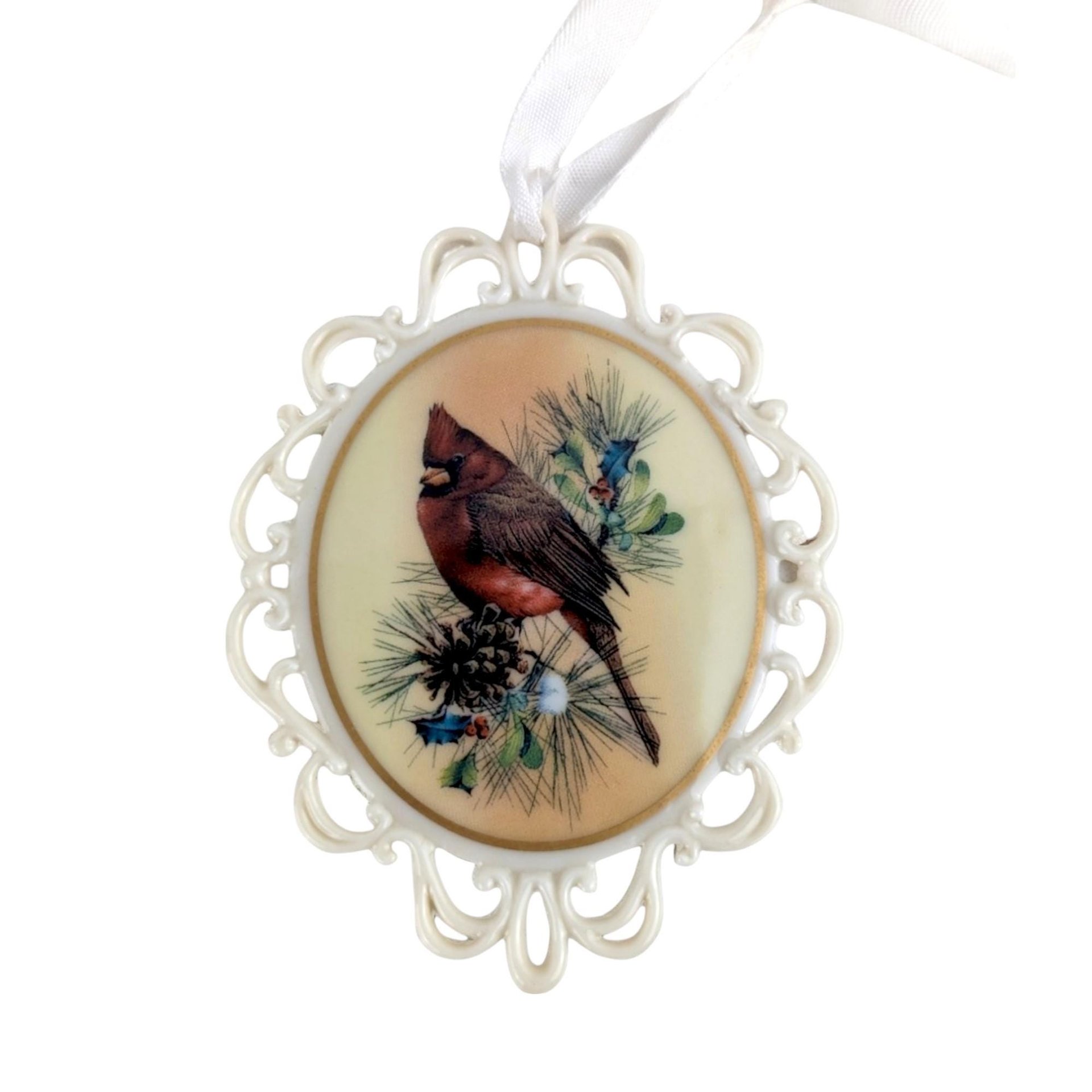 Vintage Lenox Winter Greetings Cardinal Ornament | Porcelain Christmas Ornament | Catherine McClung | Collectible Lenox