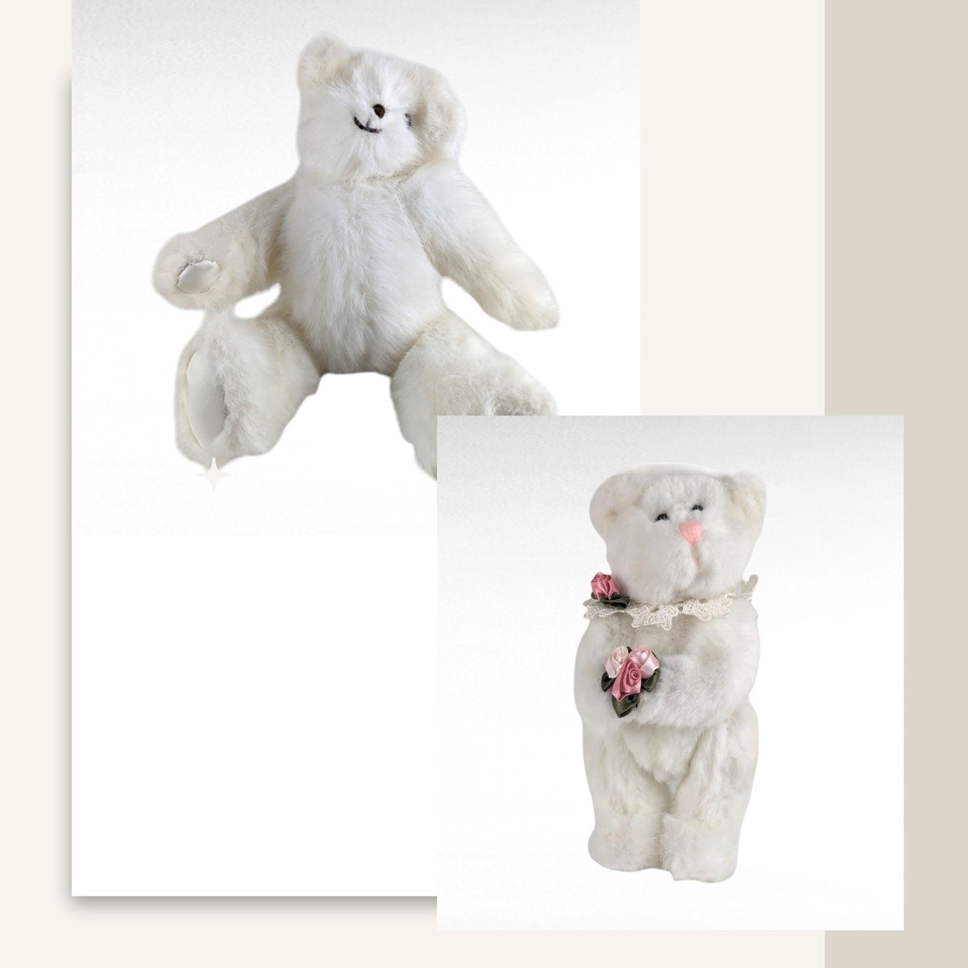 Vintage White Teddy Bears, Joan Chesney Jointed Bear, Berkeley Designs Floral Bear, Collectible Plush Toys, Gift for Collector