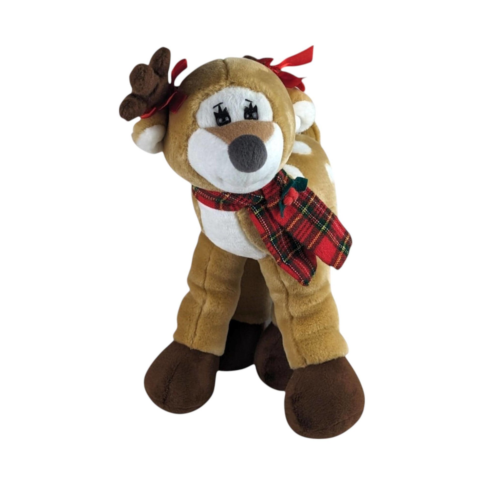 Vintage Christmas Plush Lot, Petting Zoo Reindeer, Gingerbread Teddy Bear, Plush Dog with Hat, Holiday Plush Toys, Collectible Plushies
