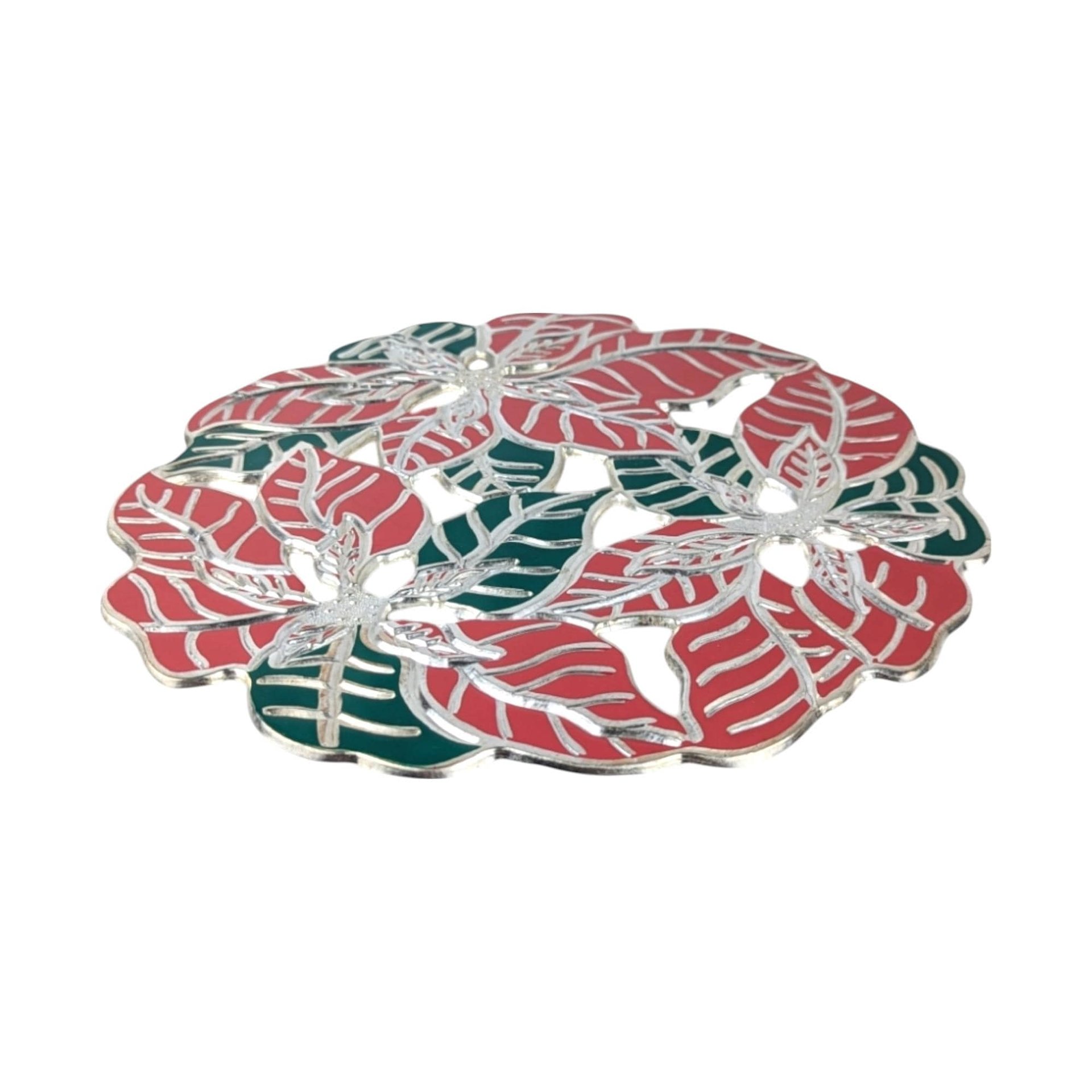 Vintage Metal Poinsettia Trivet, Holiday Decor, Christmas Gift, Wall Hanging, 8.5 Inch, Original Box
